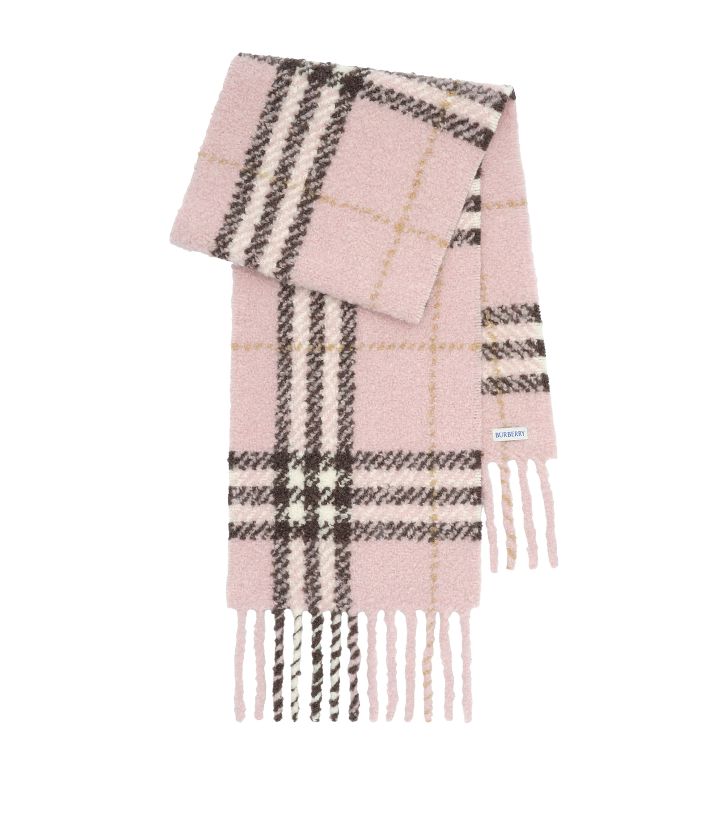 Burberry Alpaca-Wool Bouclé Scarf Bow Pink Ip Check