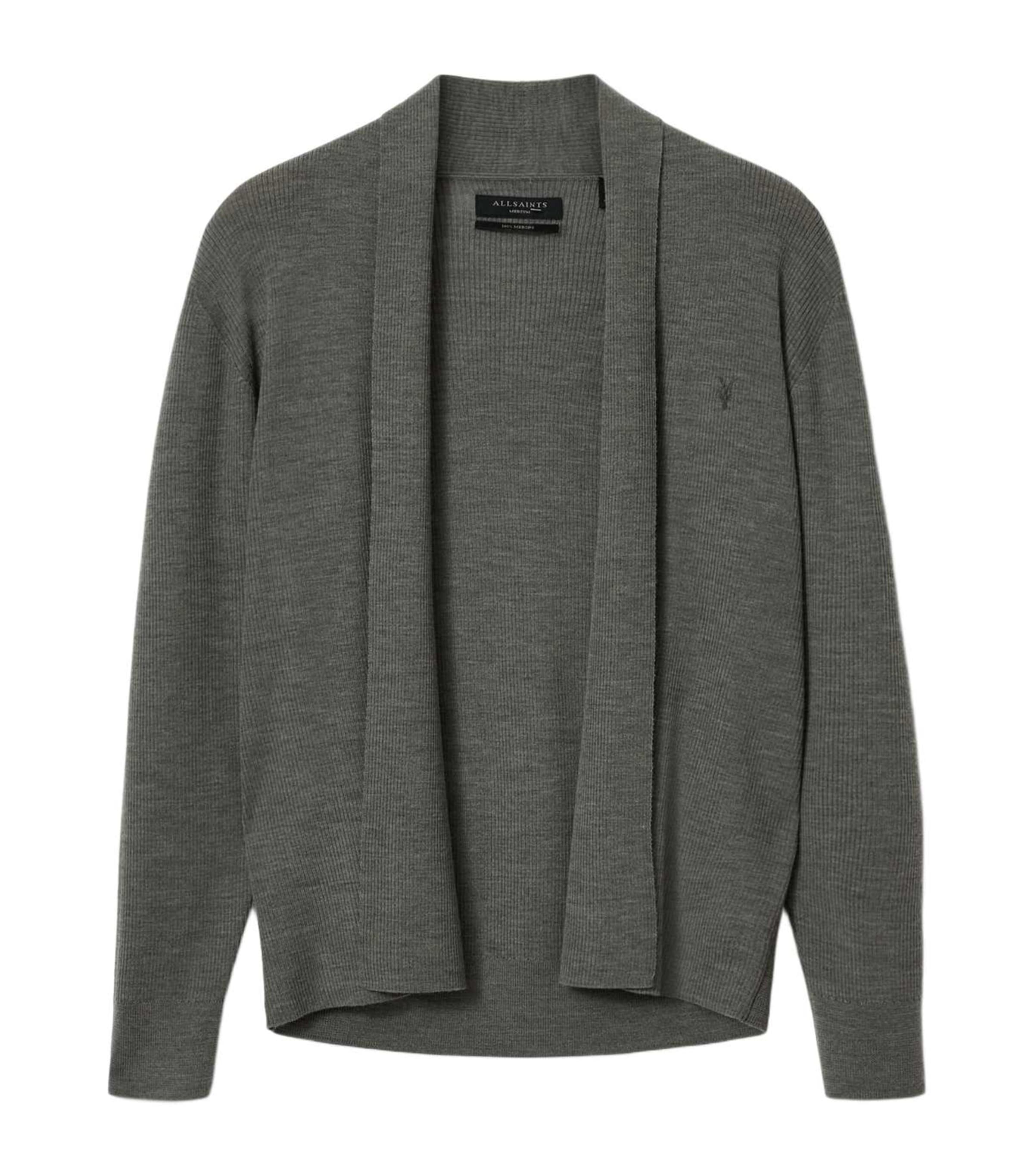 AllSaints Mens Merino Wool Mode Cardigan Maple Green