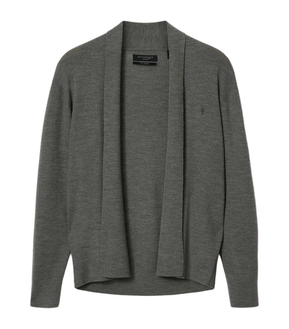 AllSaints Mens Merino Wool Mode Cardigan Maple Green
