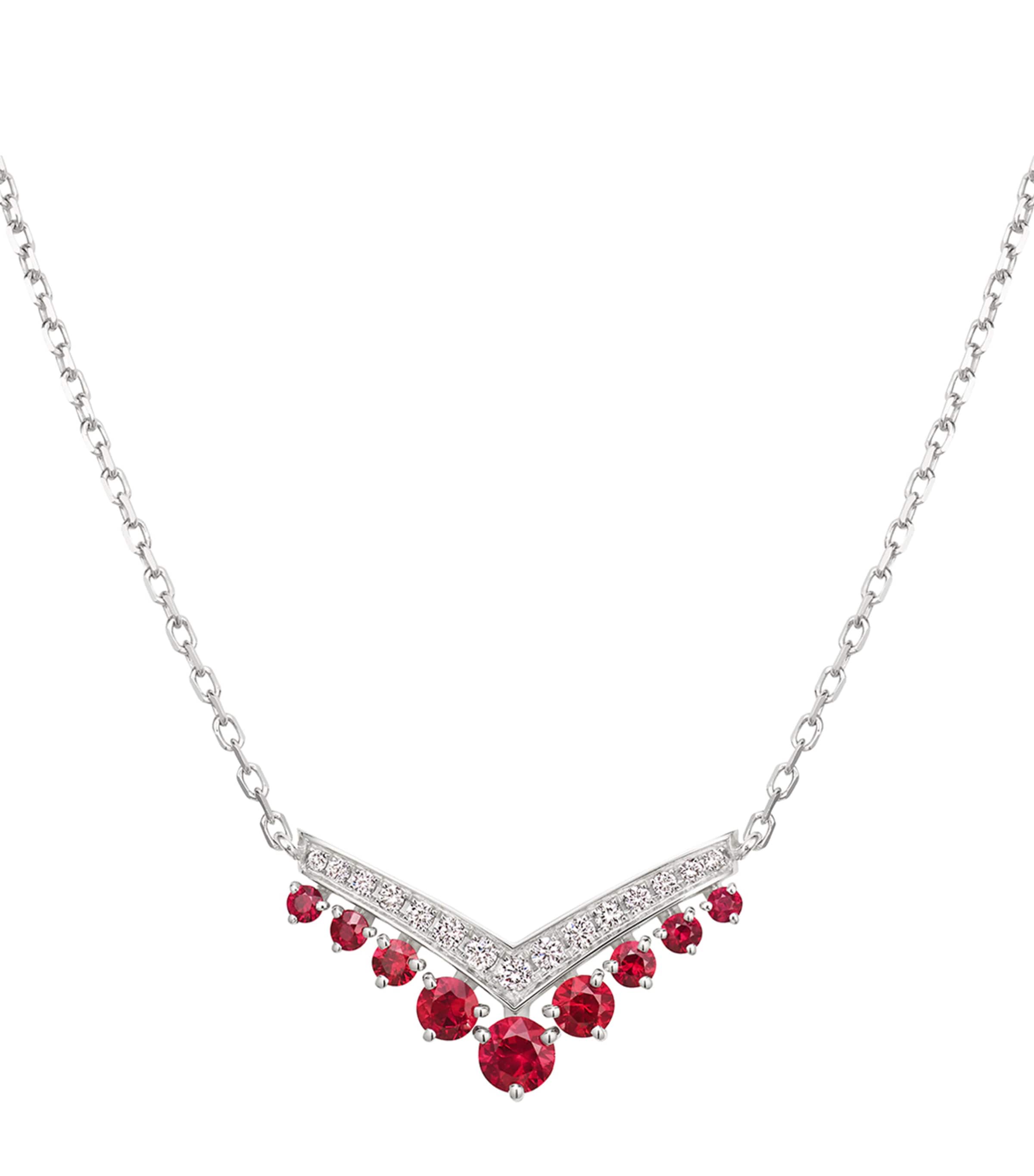 White Gold, Ruby and Diamond Joséphine Aigrette Pendant Necklace