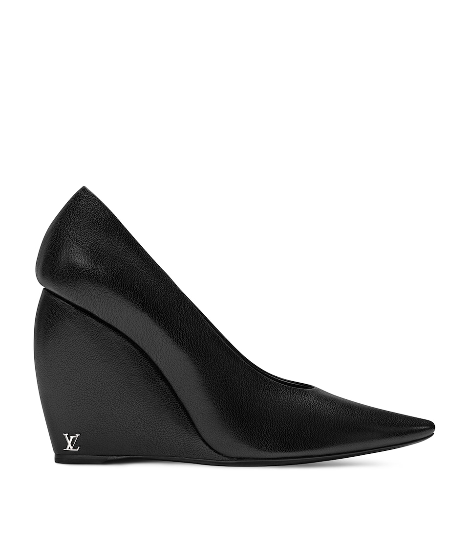 LOUIS VUITTON Leather Luna Wedge Pumps 105 Noir Normal