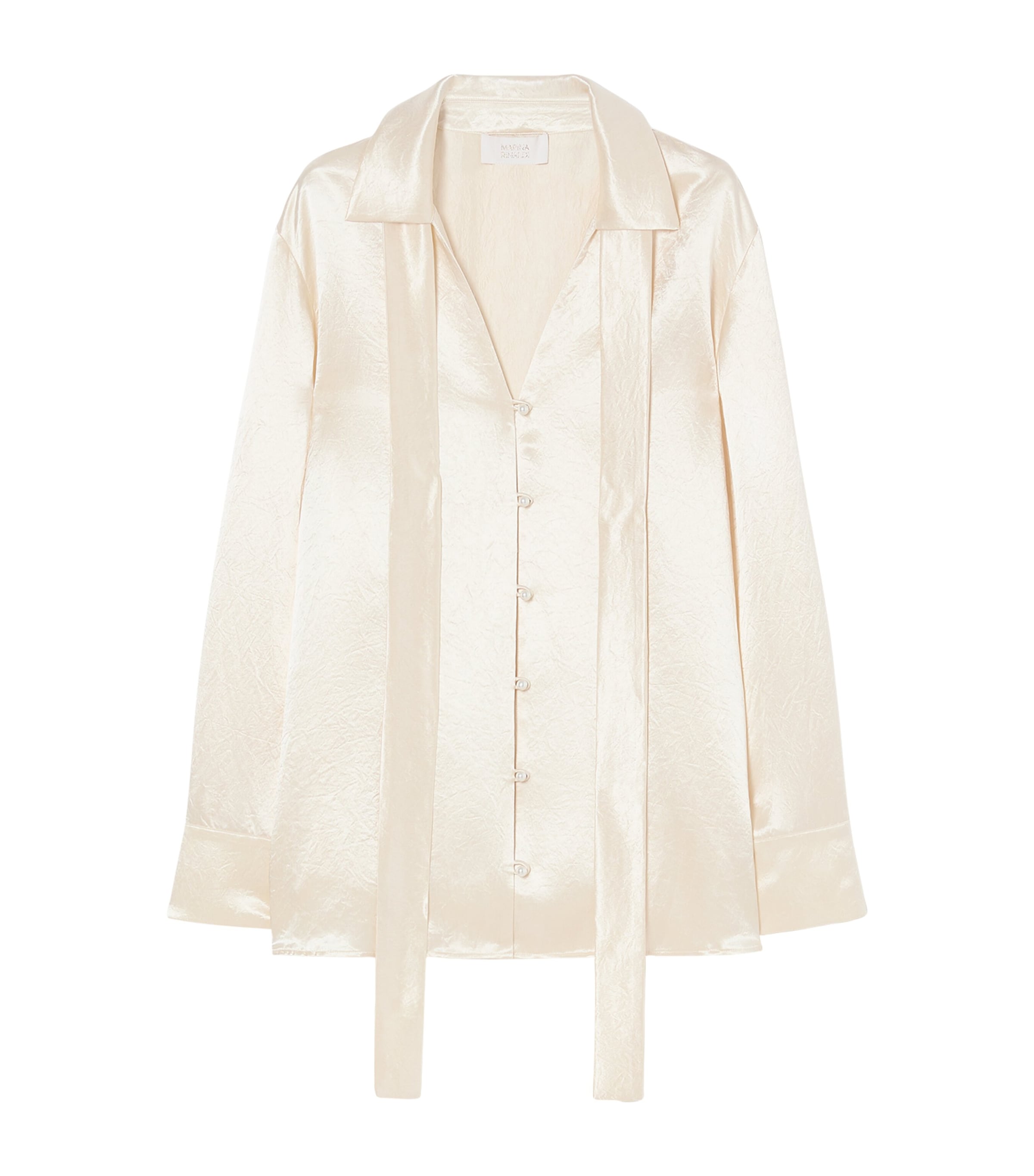 Marina Rinaldi Womens Satin Neck-Tie Shirt Pearly White
