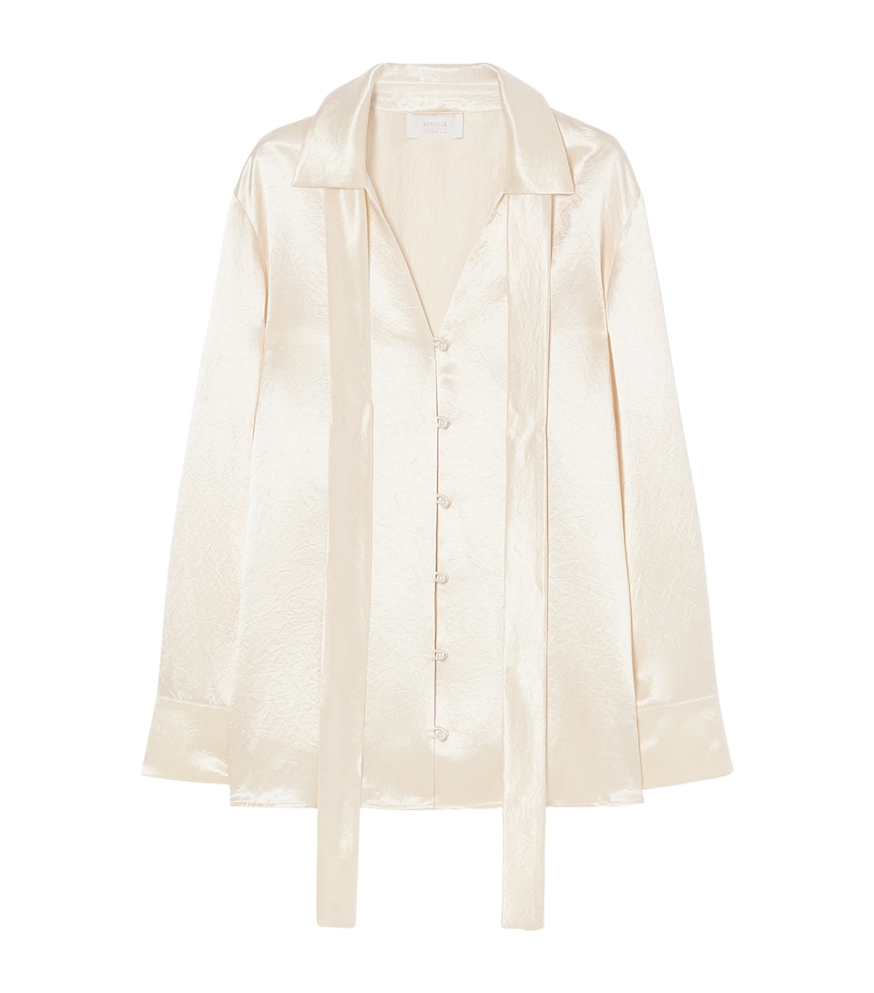 Marina Rinaldi Womens Satin Neck-Tie Shirt Pearly White