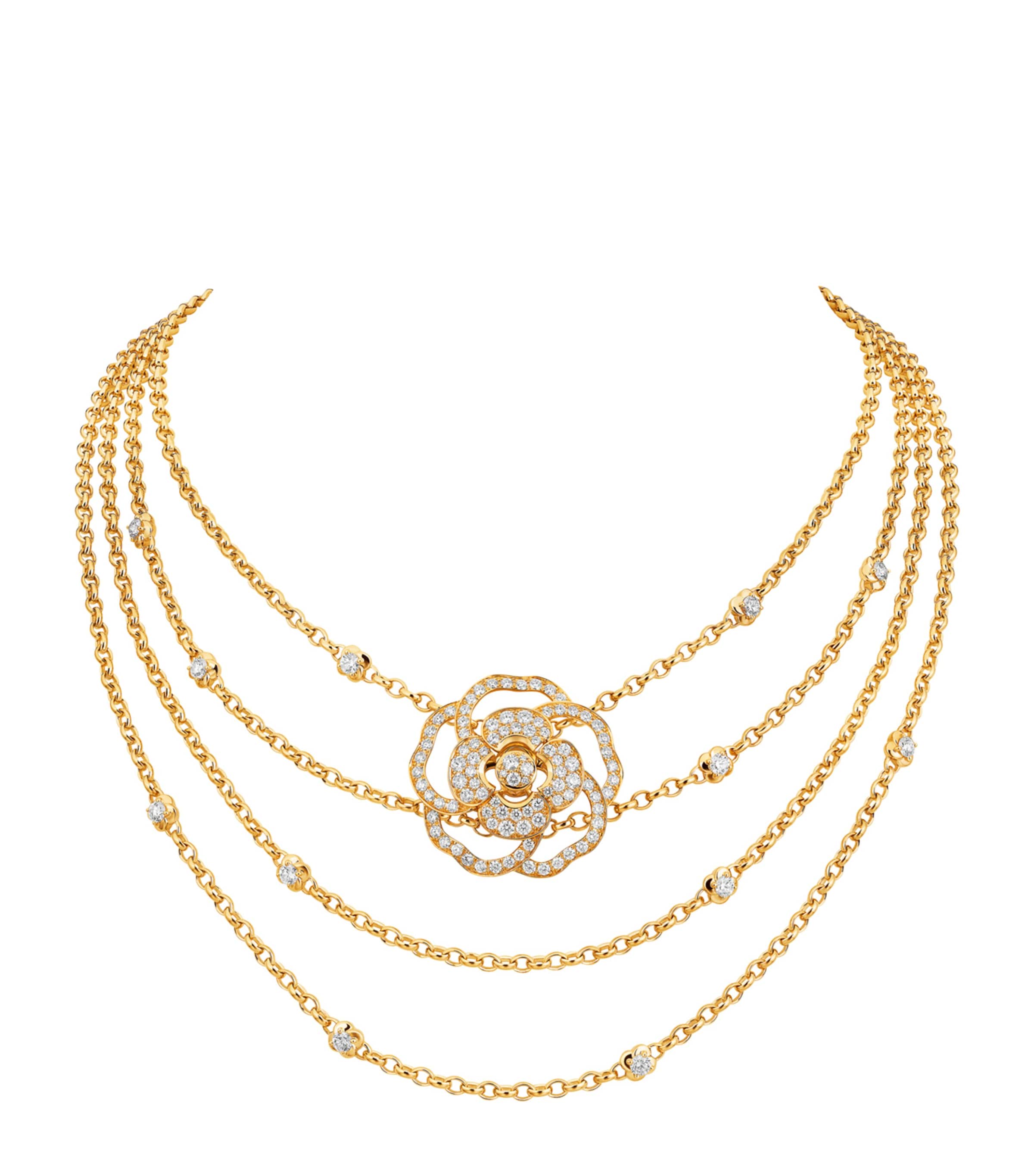 CHANEL Yellow Gold and Diamond Camélia Pendant Necklace Yellow Gold