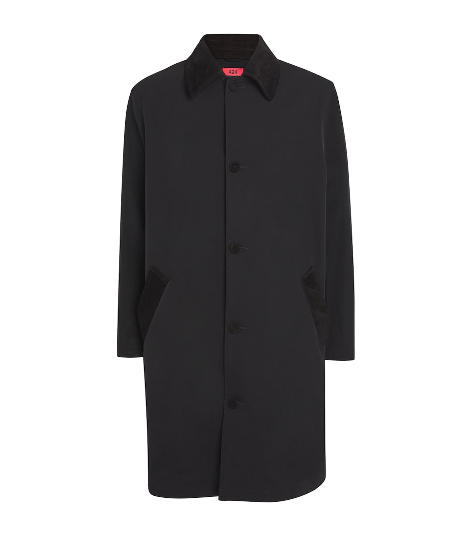 Leather-Trim Trench Coat