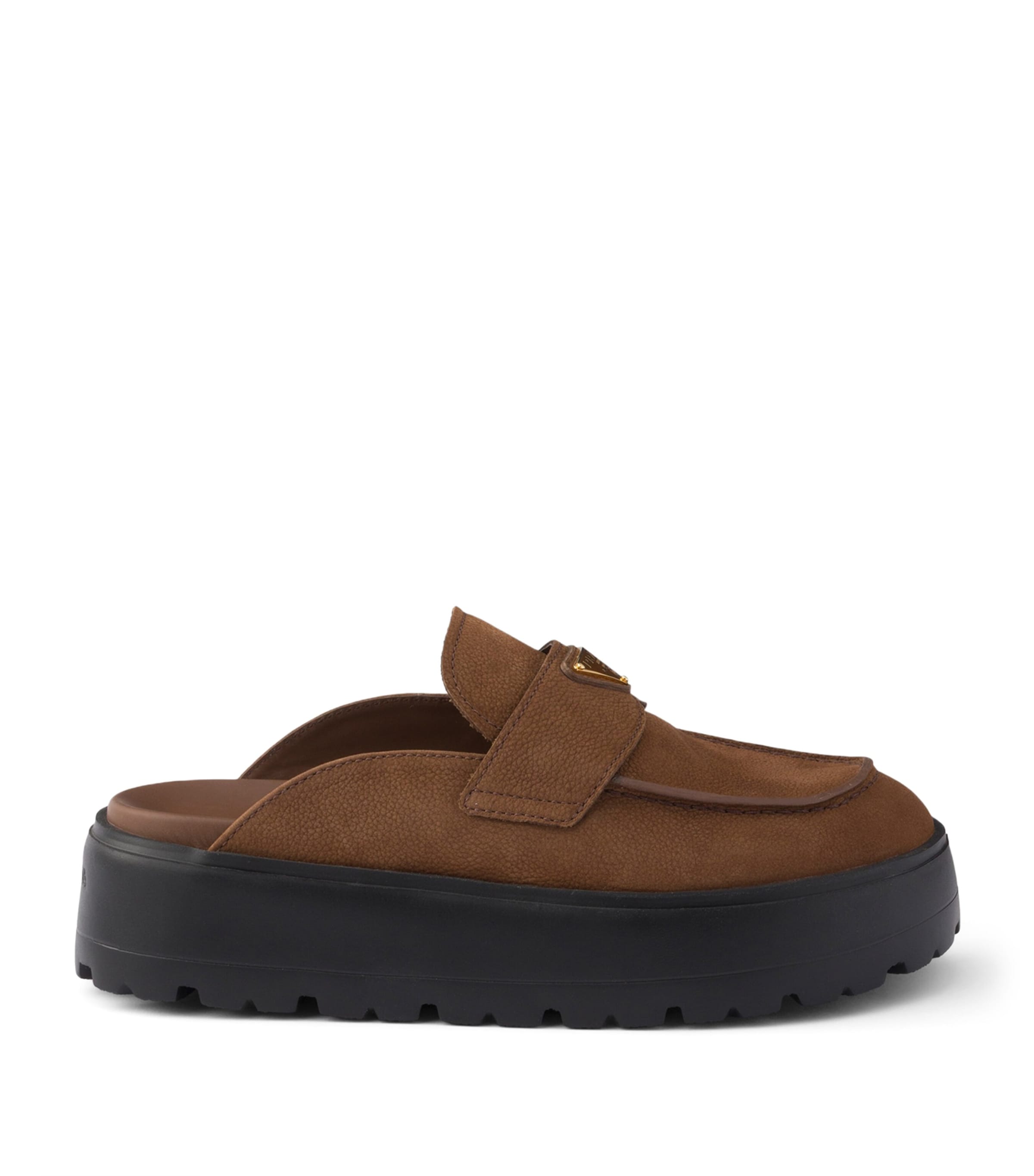 Prada Nubuck Leather Flatform Mules Brown