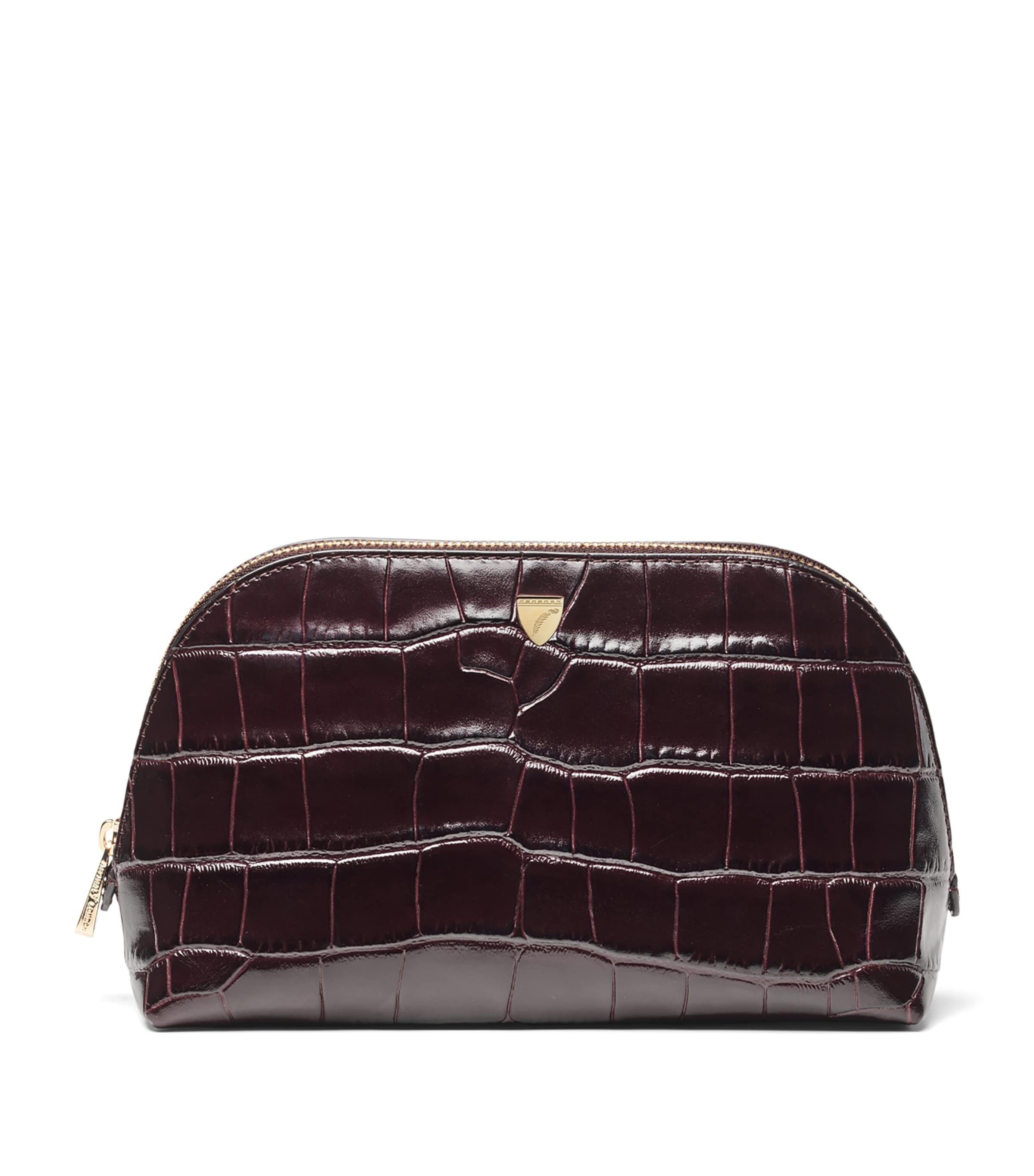 Aspinal Of London Small Leather Croc-Embossed Cosmetic Case Amazonbrown