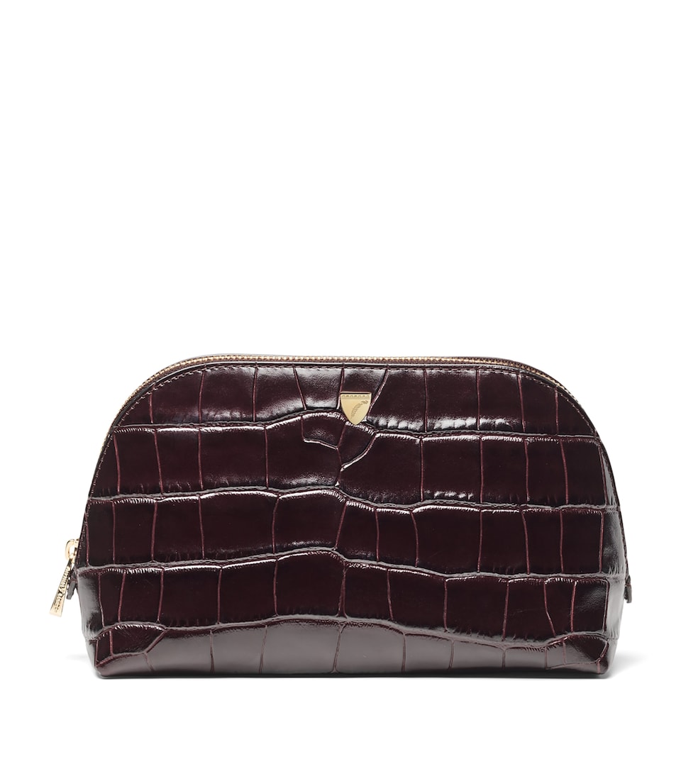 Aspinal Of London Small Leather Croc-Embossed Cosmetic Case Amazonbrown