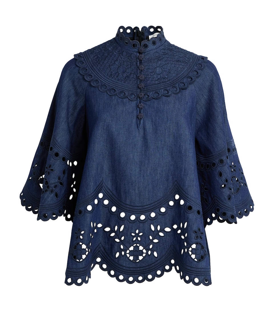 Zimmermann Womens Denim Broderie Mahon Blouse Ink Ink