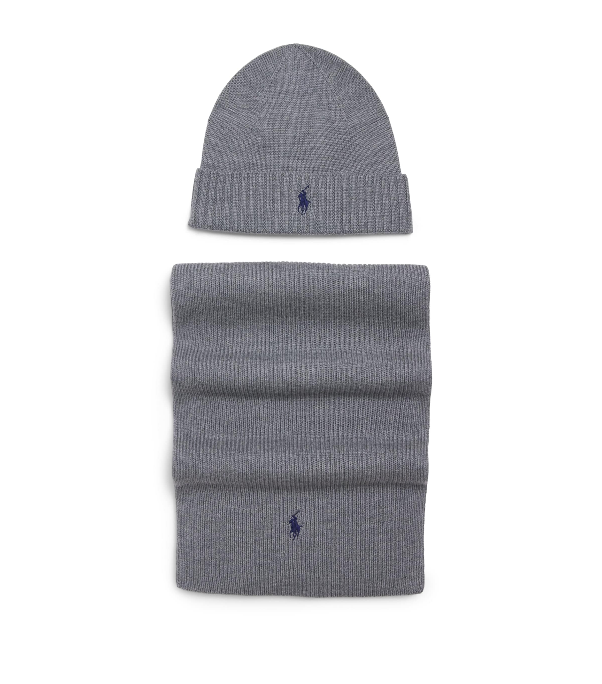 Polo Ralph Lauren Wool Polo Pony Beanie and Scarf Gift Set Fawn Grey Heather