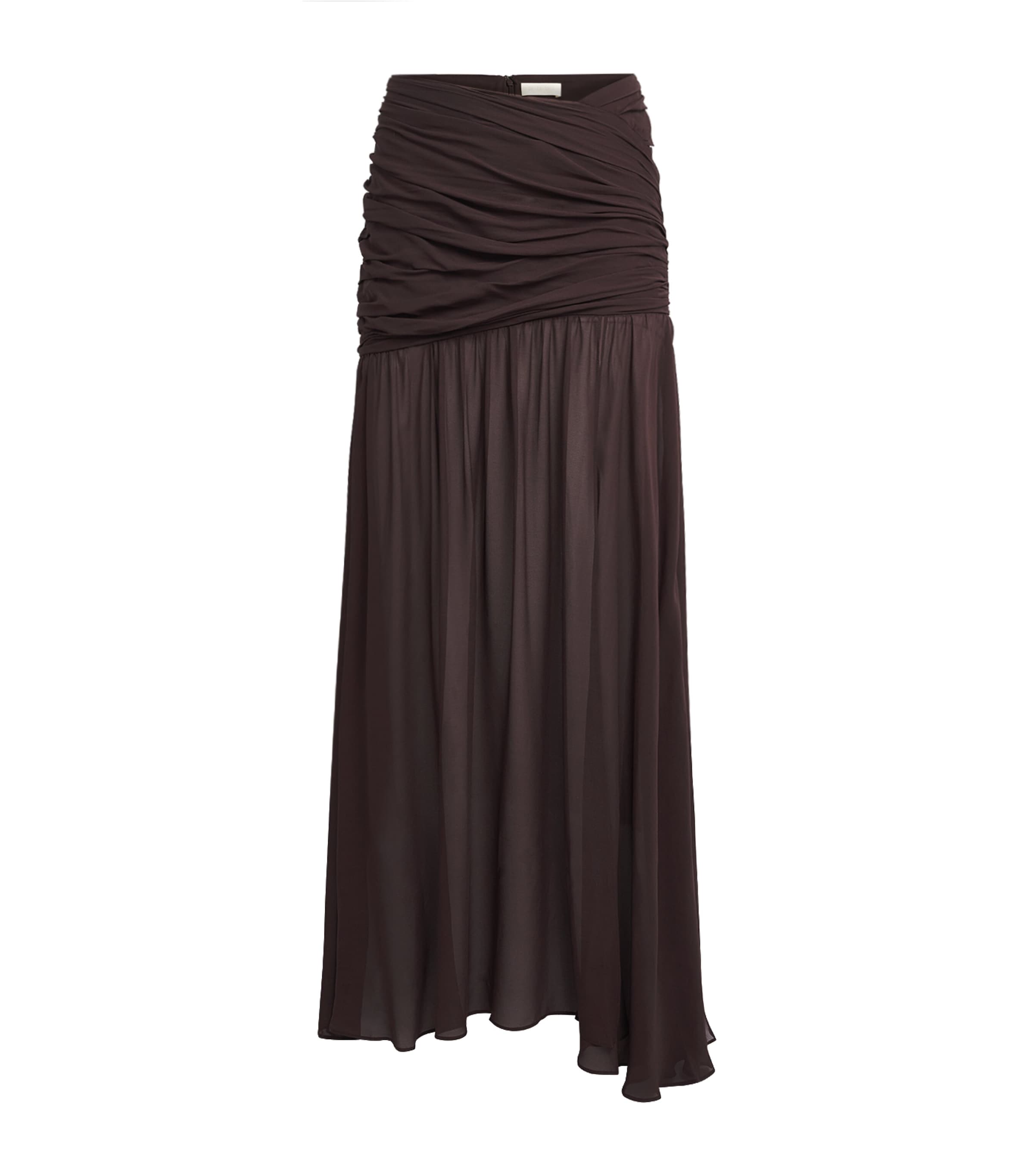 De La Vali Womens Georgette Gathered Amaya Maxi Skirt Umber Brown