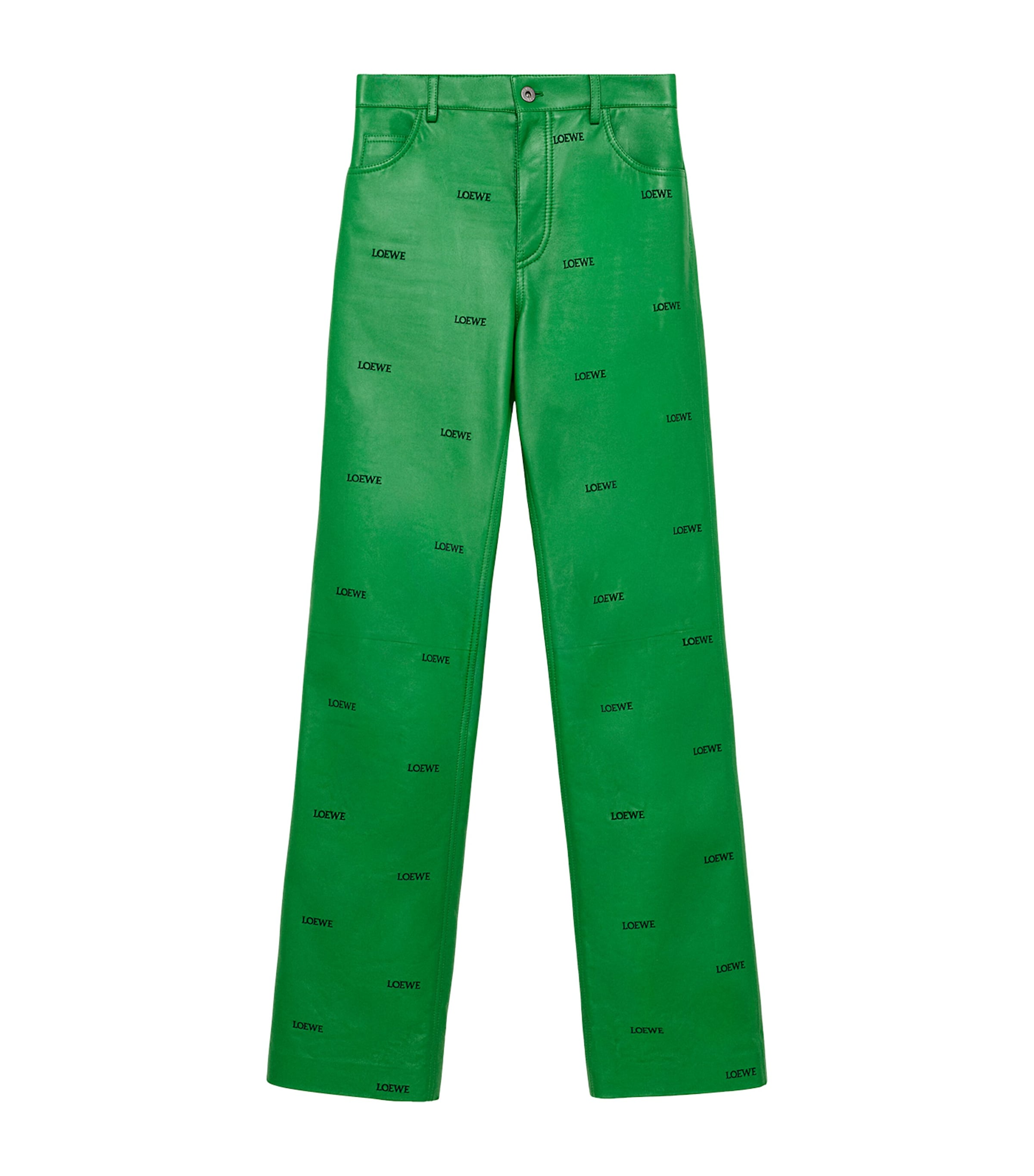 LOEWE Womens Lambskin All-Over Logo Trousers Green