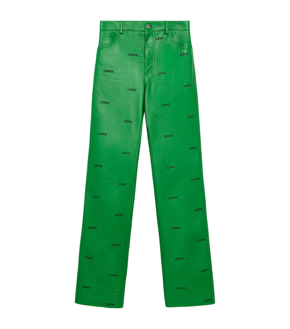 LOEWE Womens Lambskin All-Over Logo Trousers Green