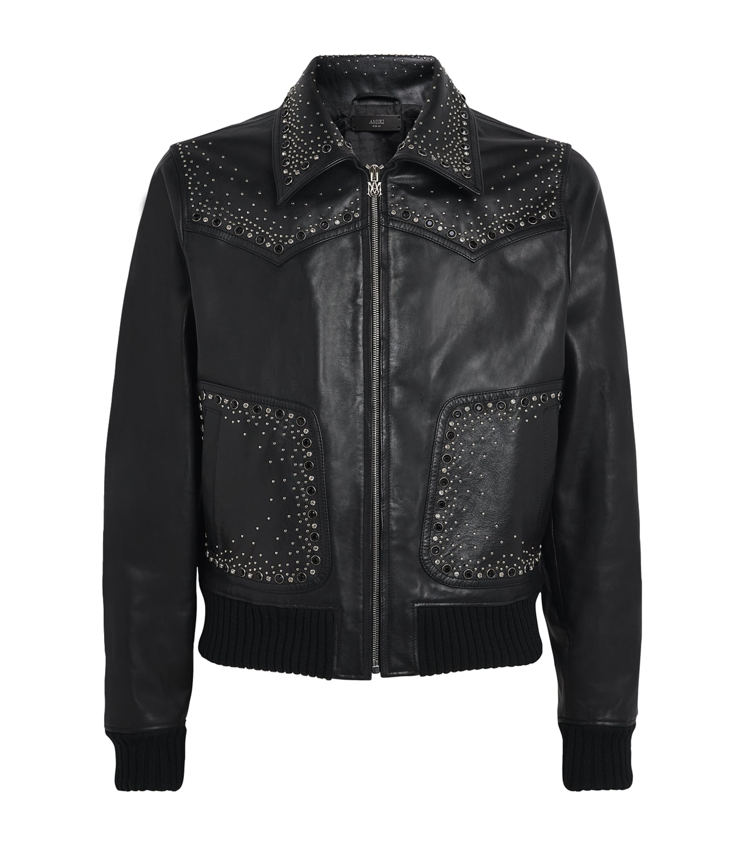 Leather Crystal-Embellished Jacket