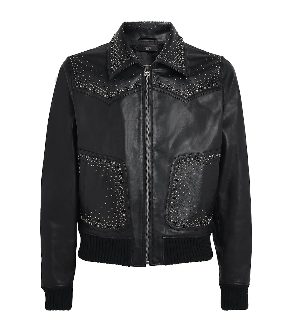 Leather Crystal-Embellished Jacket