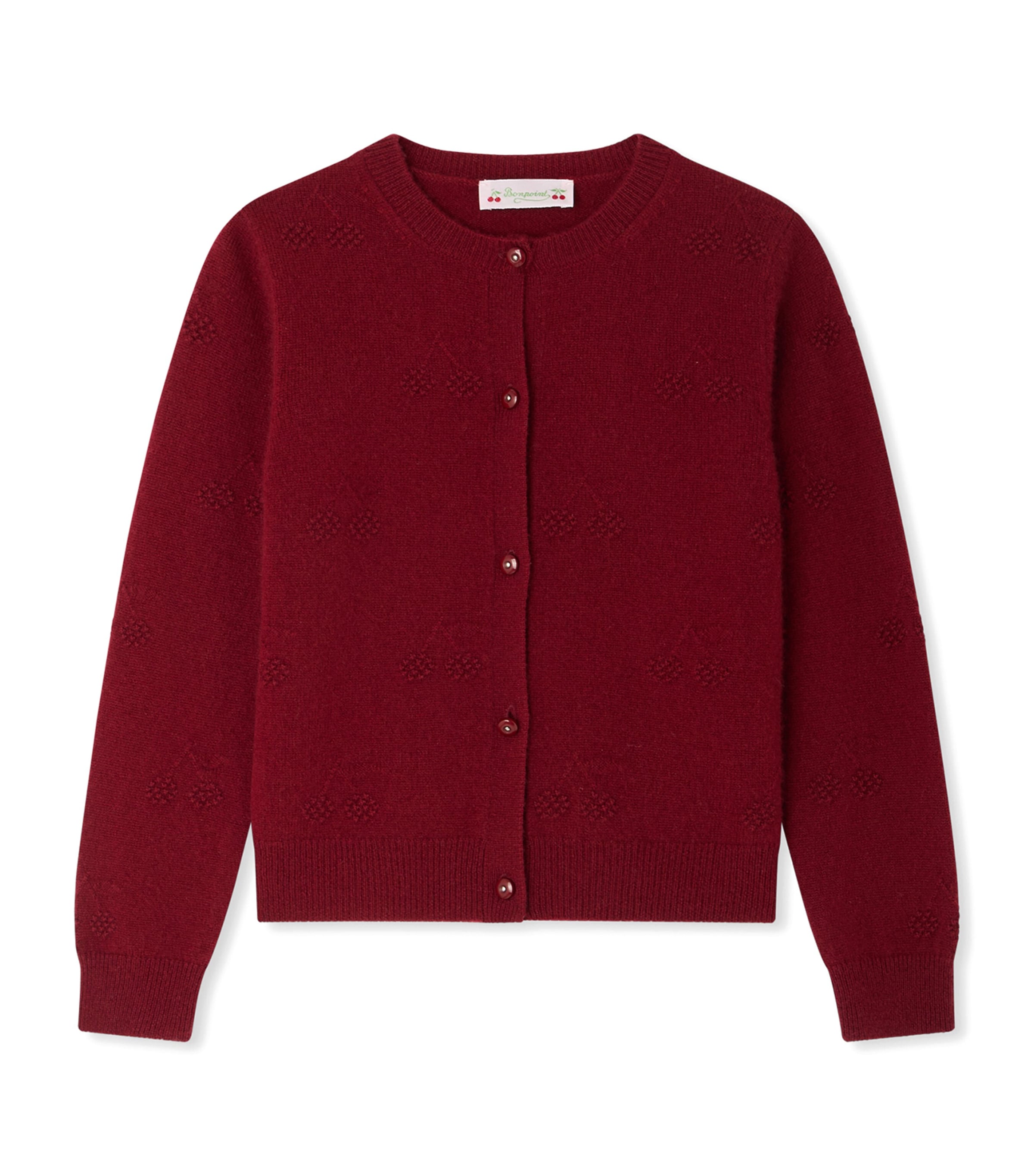 Bonpoint Cashmere Cherry Jacquard Cardigan (4-8 Years) Bordeaux