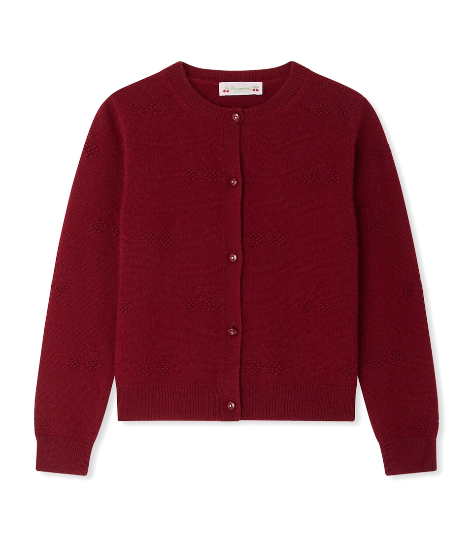 Bonpoint Cashmere Cherry Jacquard Cardigan (4-8 Years) Bordeaux