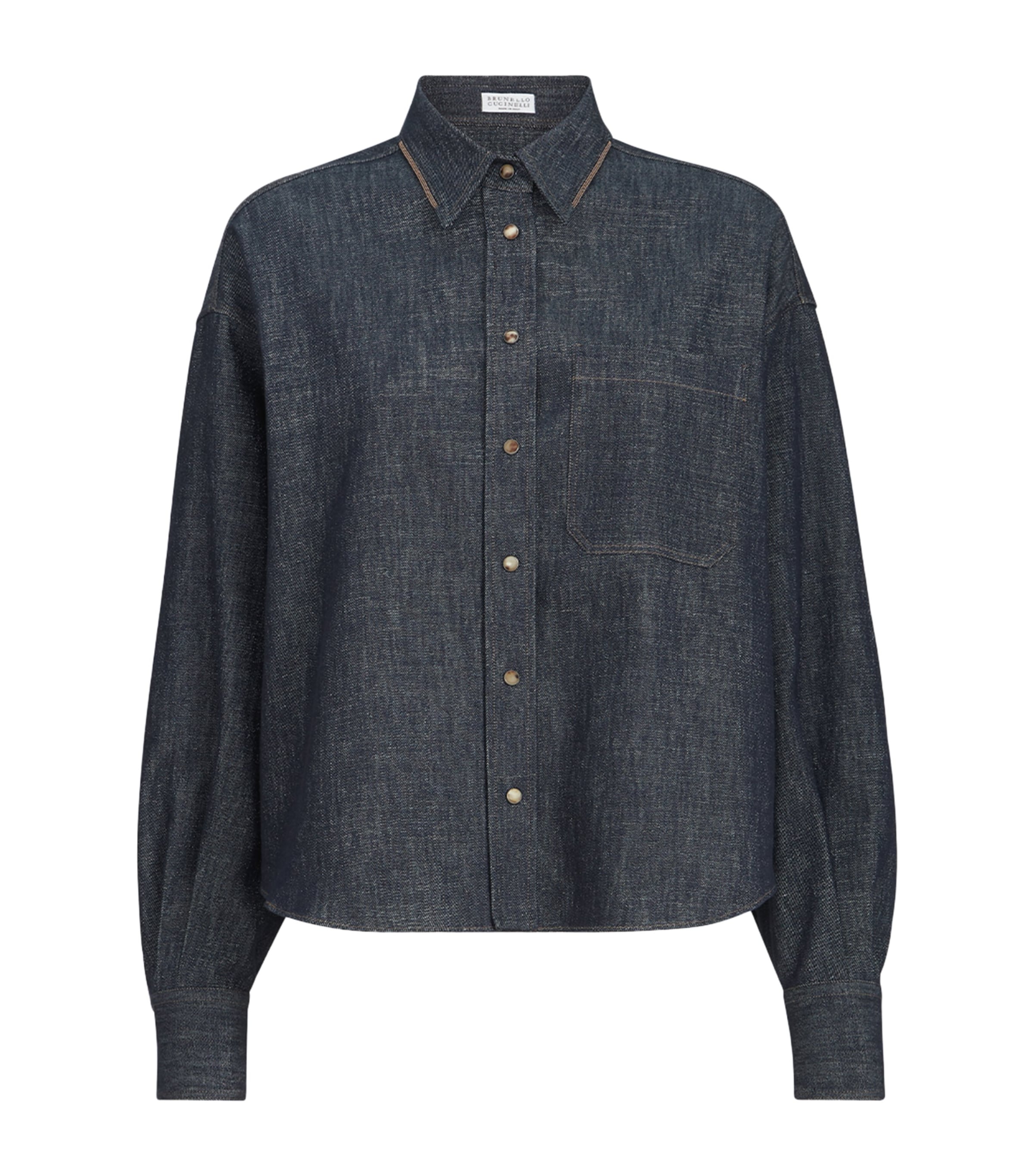 Brunello Cucinelli Womens Monili-Trim Denim Shirt Blu/silver