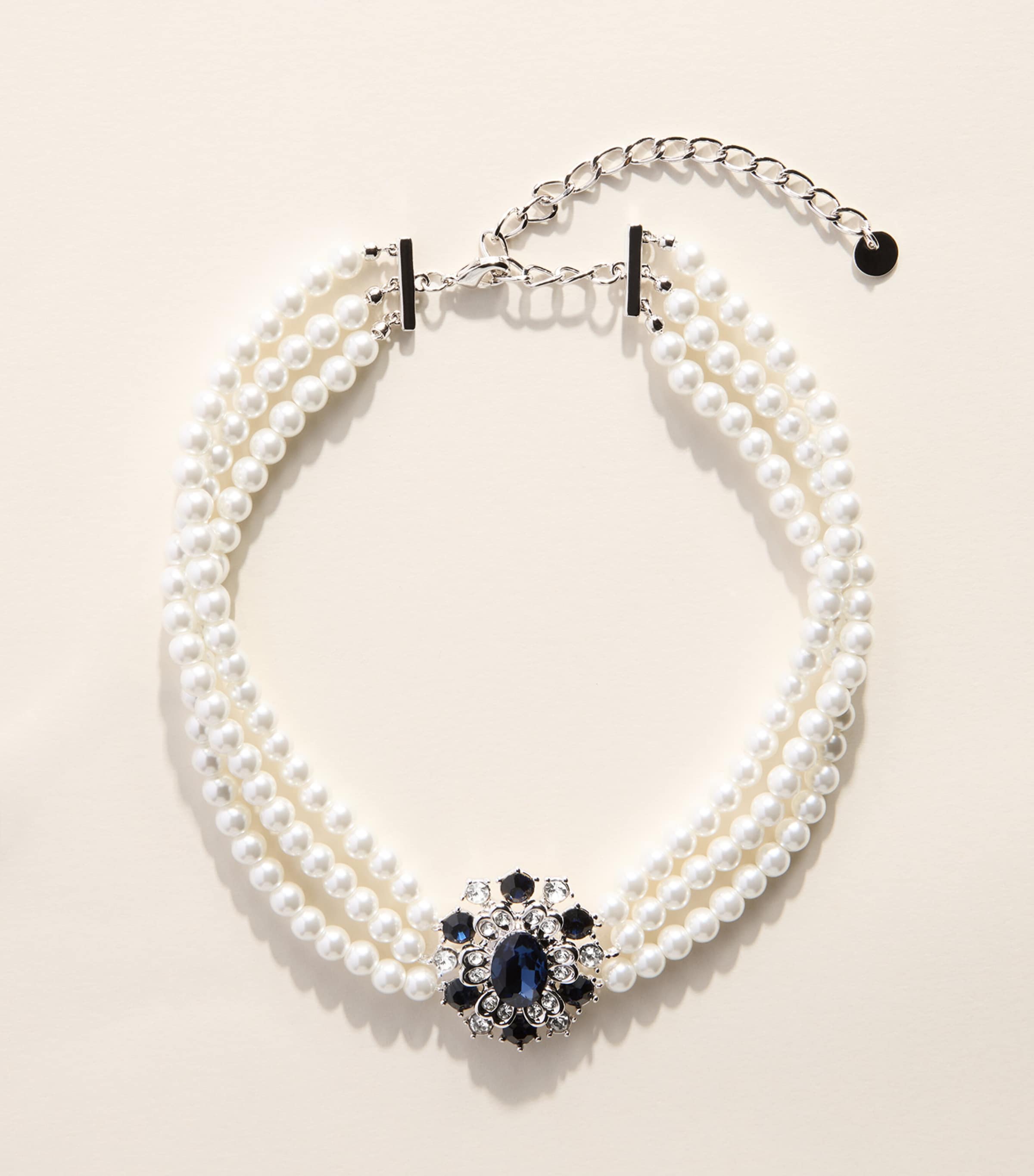 Self-Portrait Faux Pearl and Crystal-Embellished Choker Necklace Blue