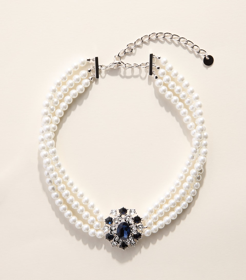 Self-Portrait Faux Pearl and Crystal-Embellished Choker Necklace Blue