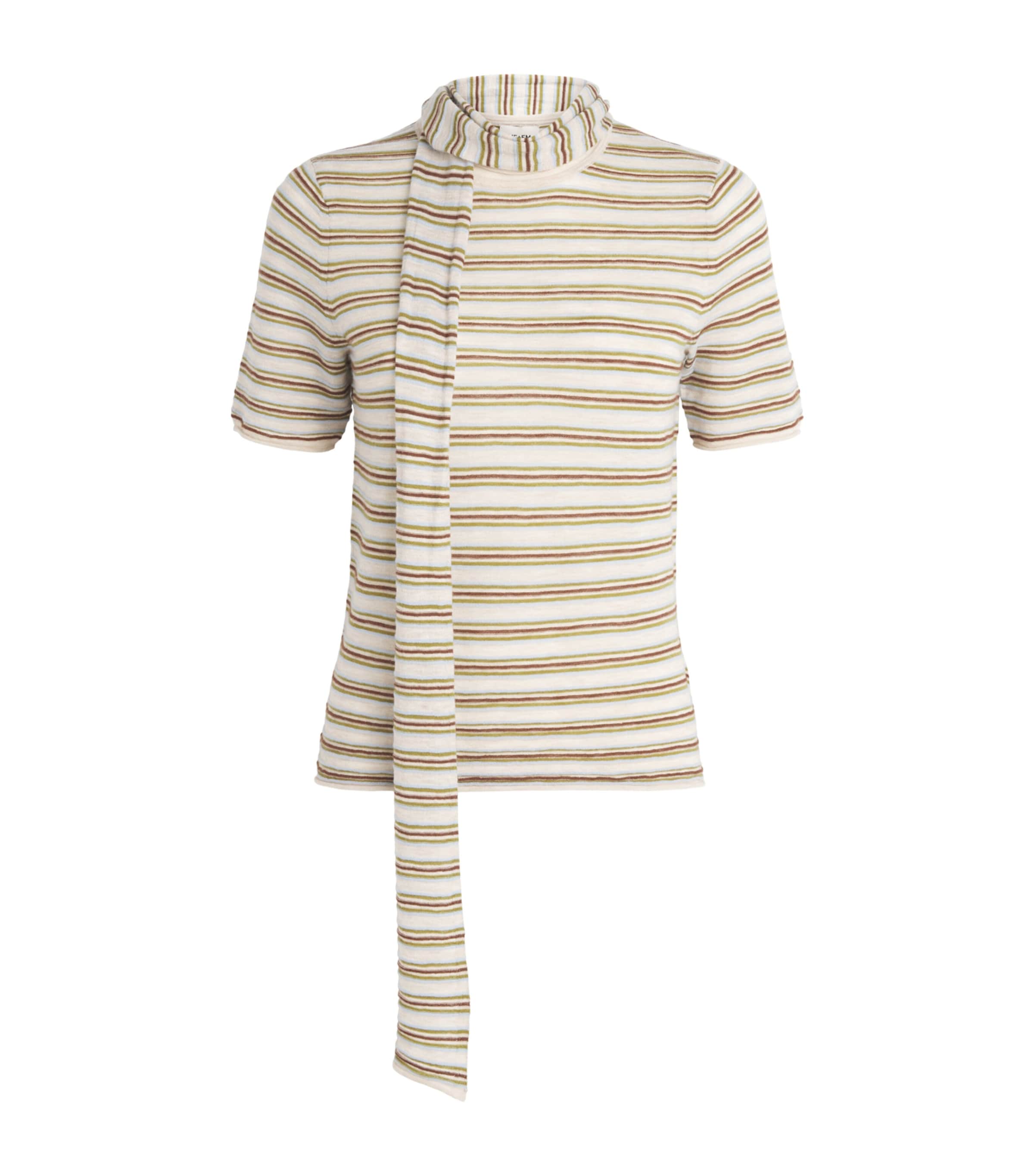 ME+EM Womens Wool-Cashmere Stripe Barely There T-Shirt Oatmeal Multi