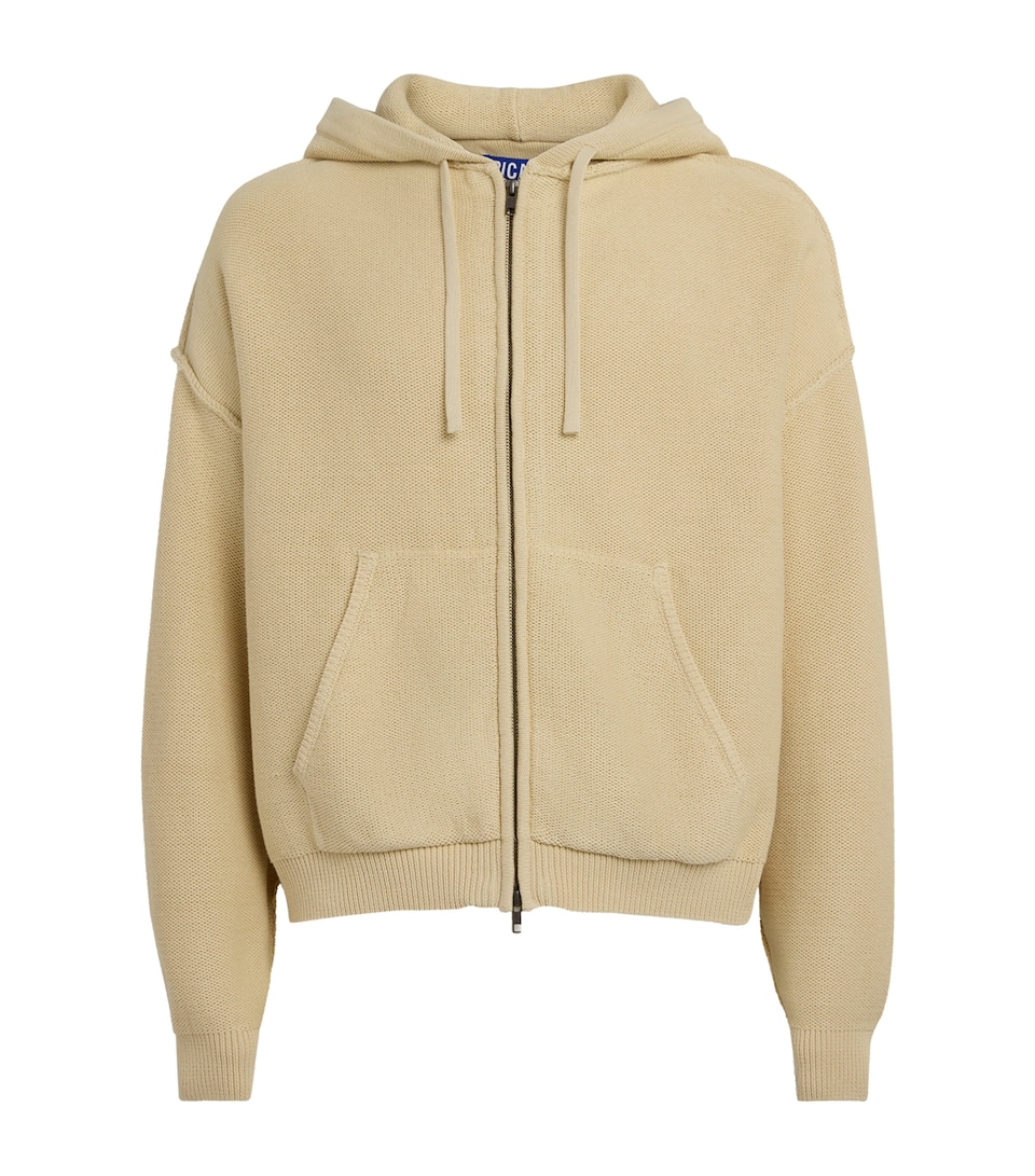 Picante Mens Knitted Reverse-Seam Senna Zip-Up Hoodie Sand