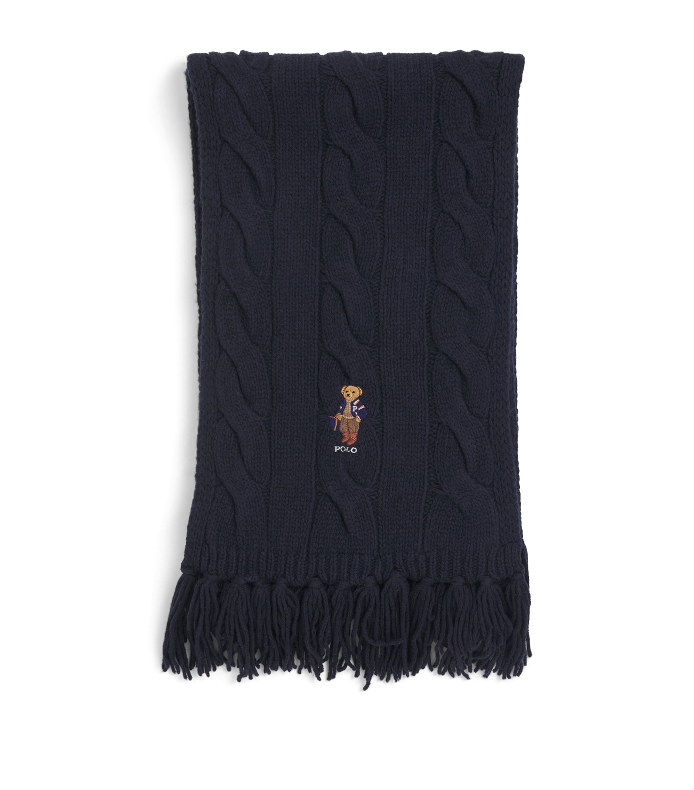 Polo Ralph Lauren Wool-Blend Cable-Knit Bear Scarf Navy