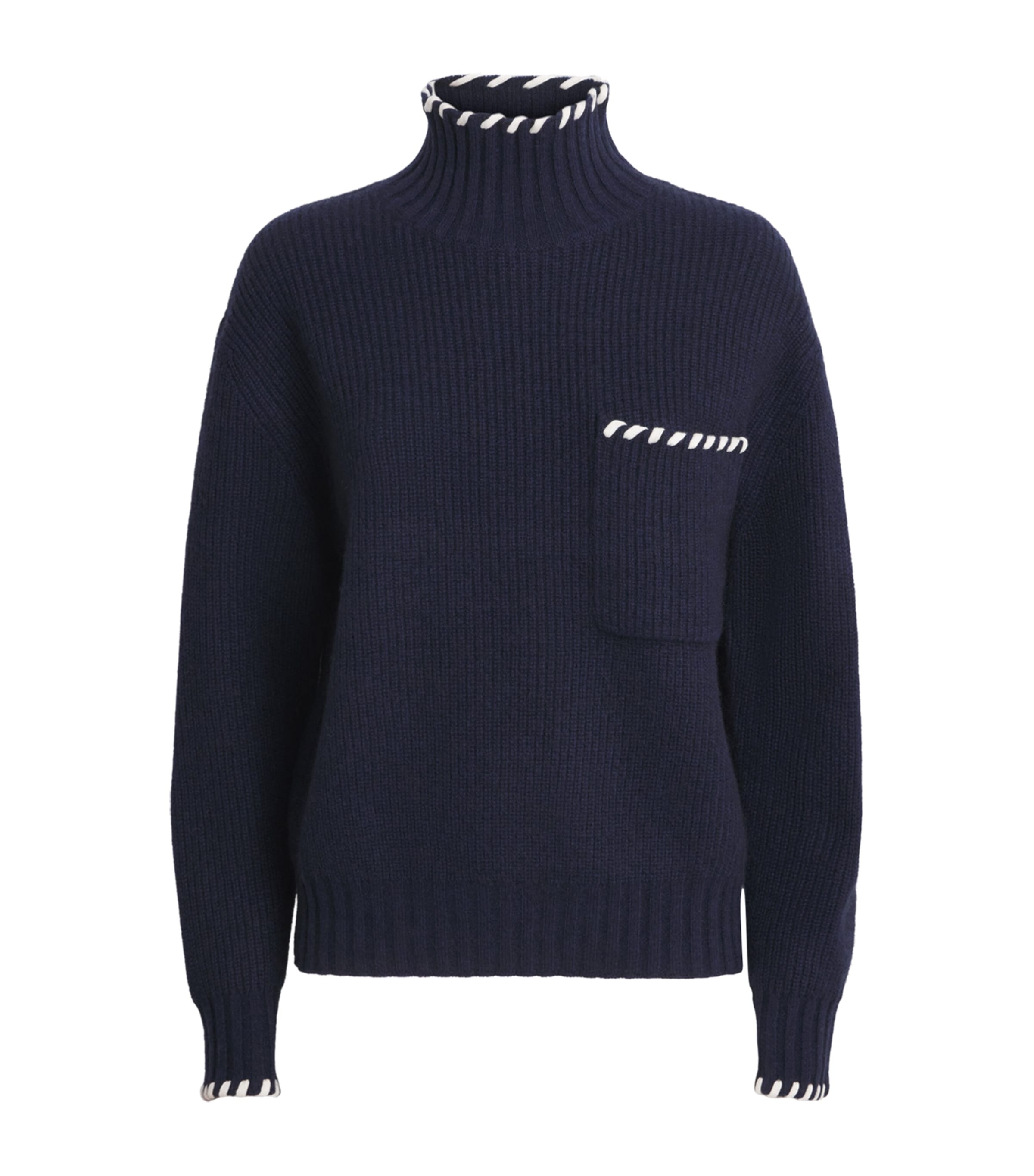Sandro Paris Womens Wool Topstitch Stand-Collar Sweater Navy Blue