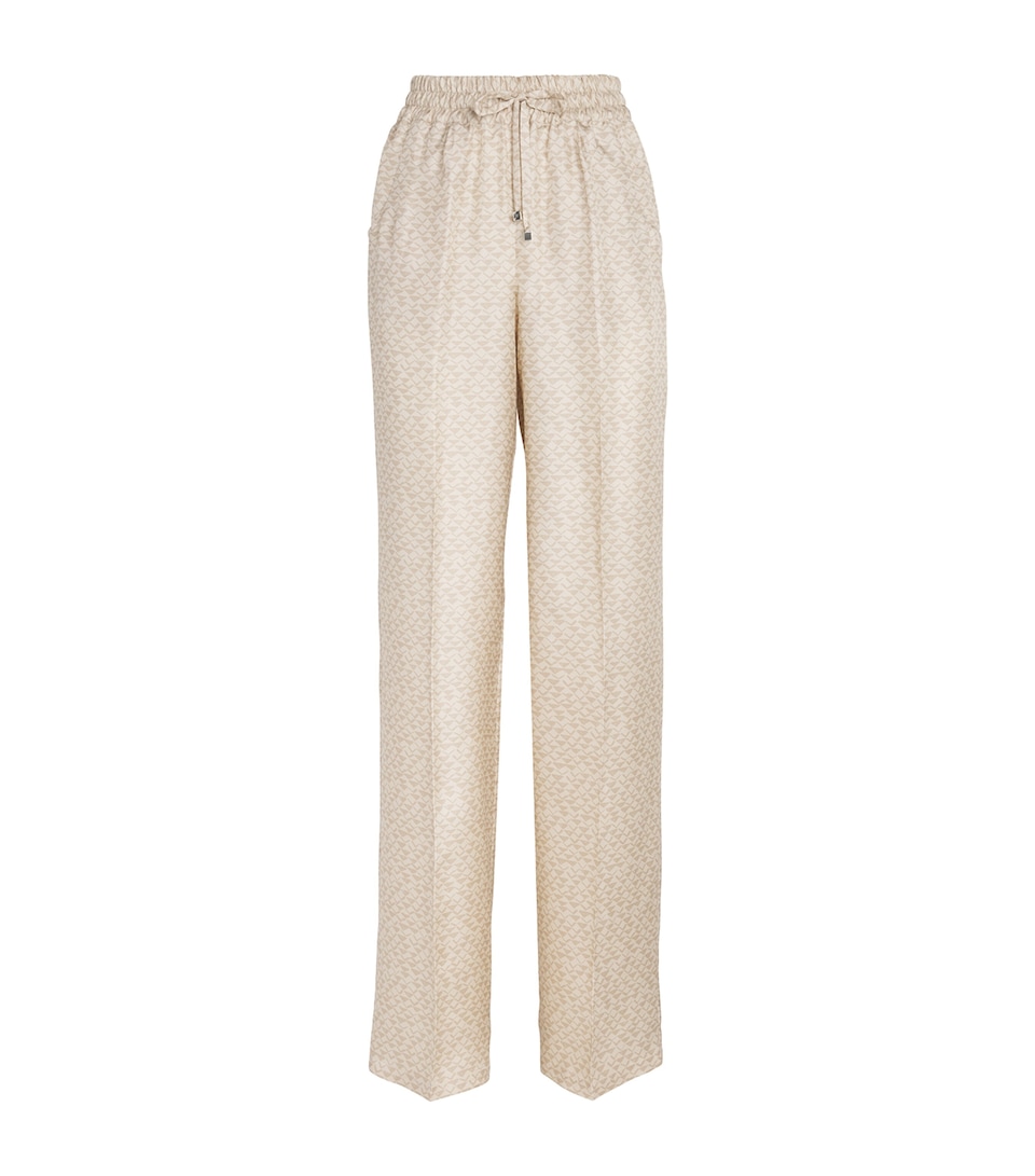 Silk Printed Wide-Leg Trousers
