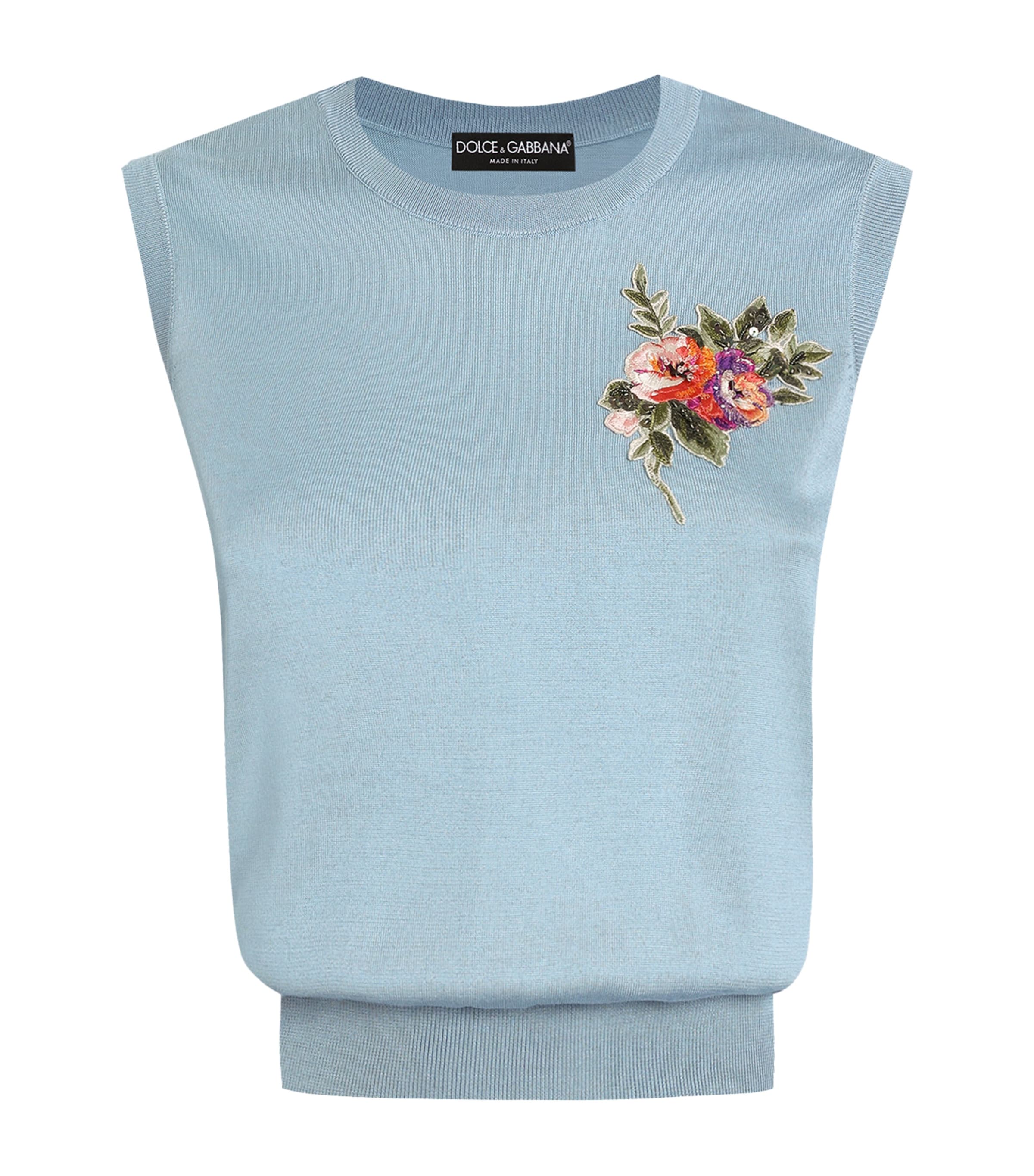 Dolce&Gabbana Womens Silk Floral Appliqué Blouse Very