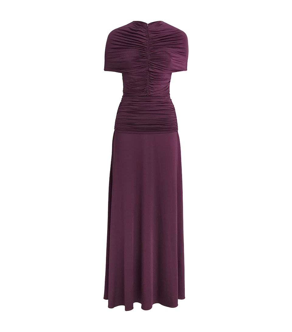 Self-Portrait Womens Jersey Gathered Maxi Dress Burgundy