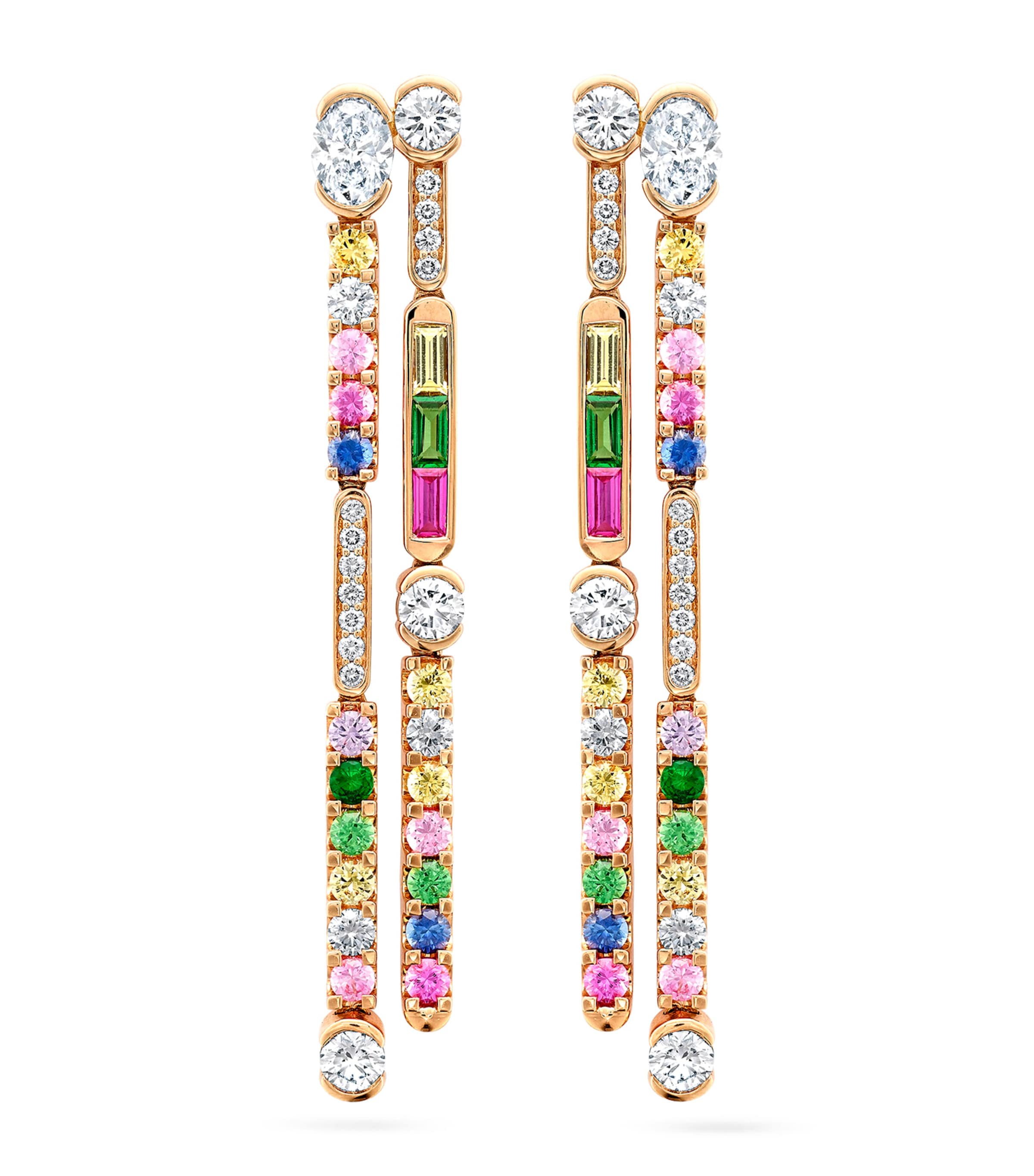 Boodles Rose Gold, Diamond, Sapphire, Ruby and Tsavorite Play of Light Drop Earrings Rose Gold