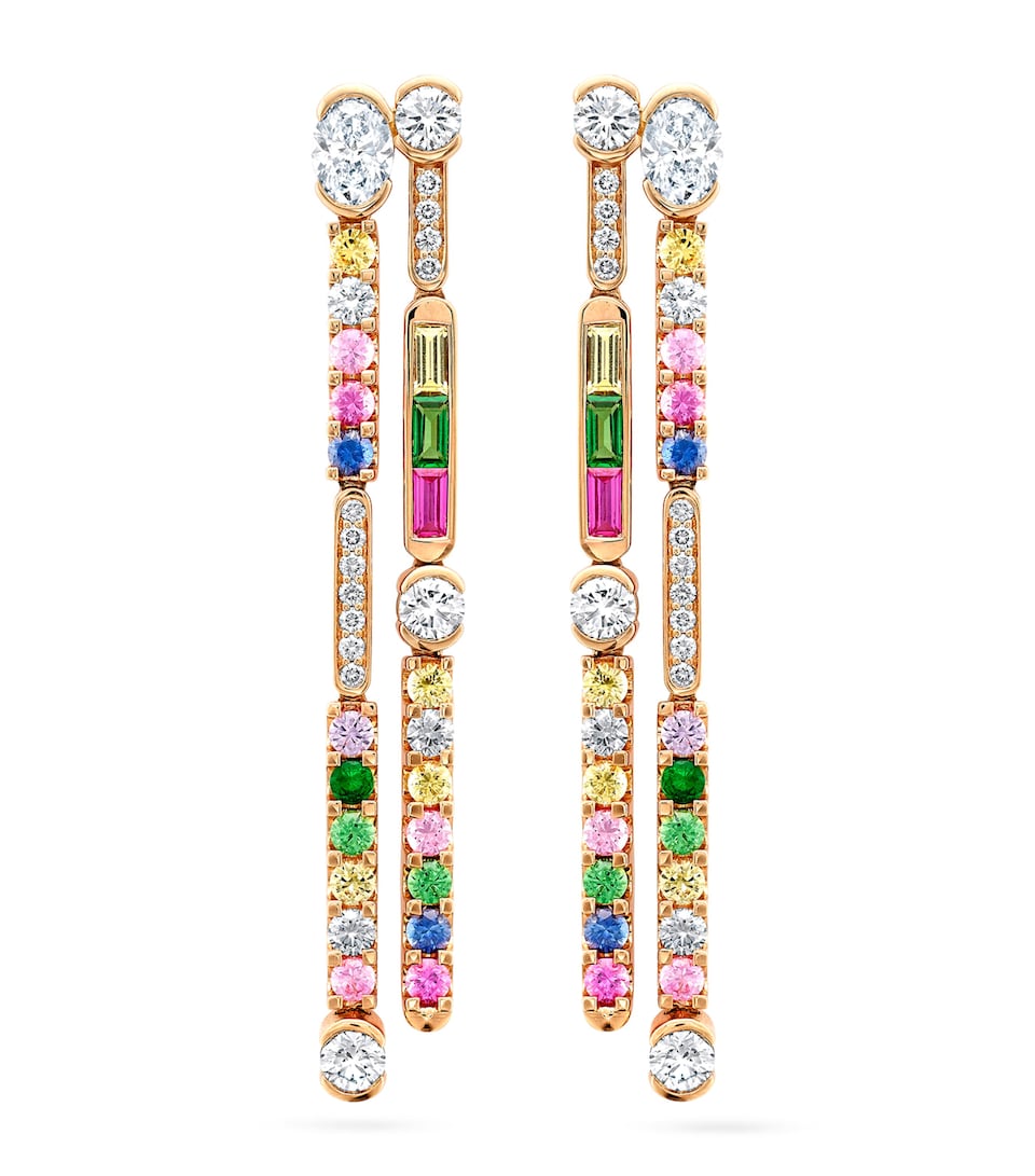 Boodles Rose Gold, Diamond, Sapphire, Ruby and Tsavorite Play of Light Drop Earrings Rose Gold
