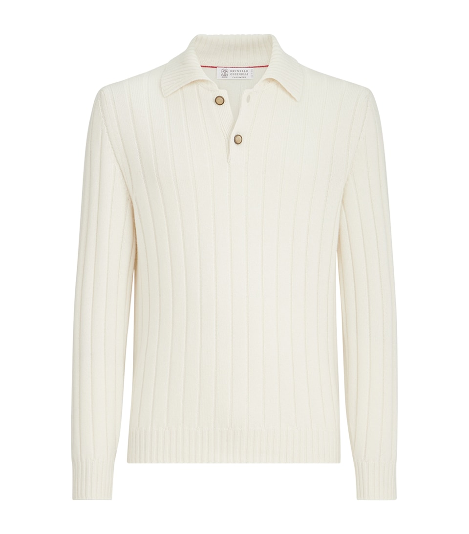 Brunello Cucinelli Mens Cashmere Polo Sweater Panama