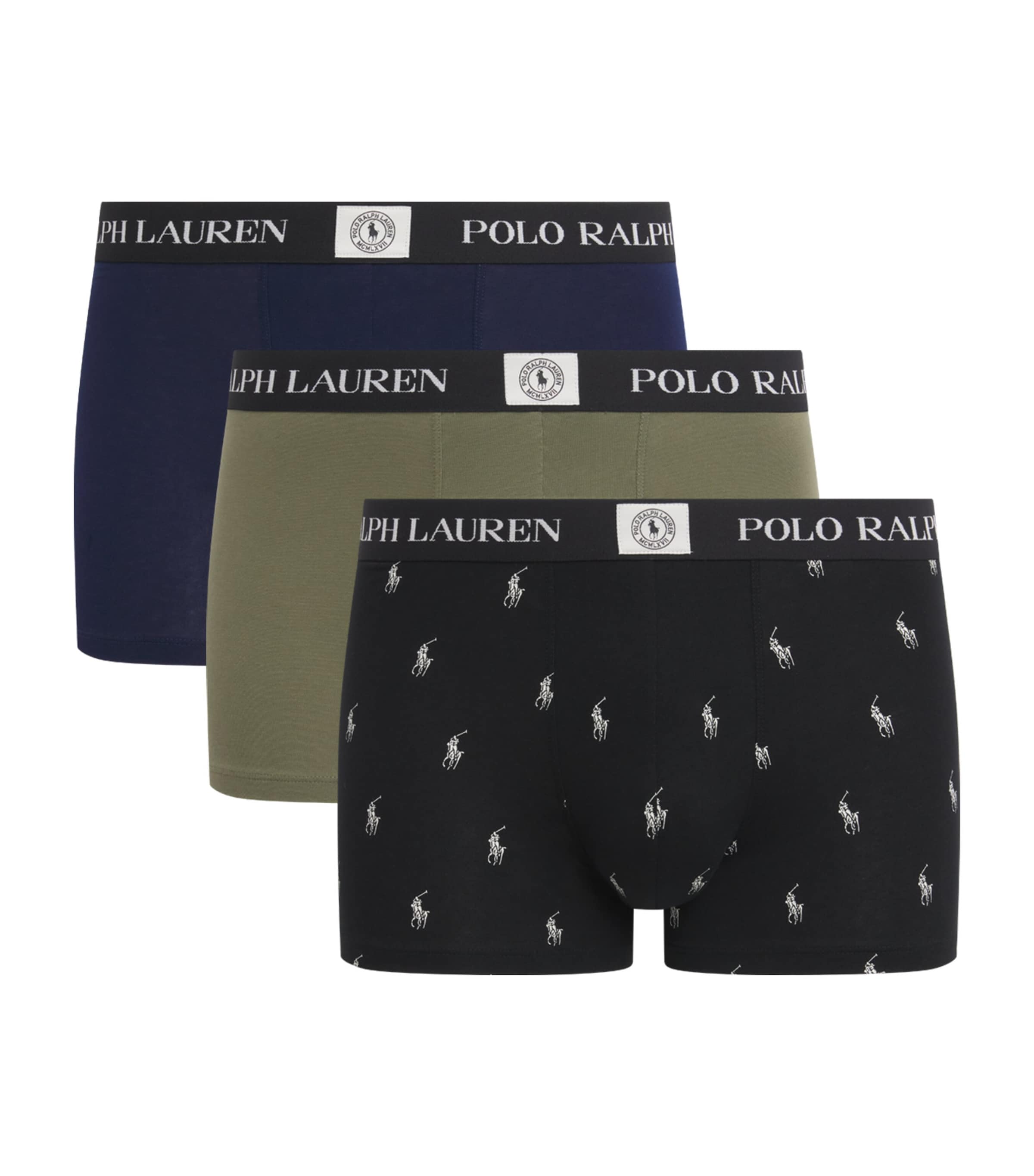 Polo Ralph Lauren Mens Stretch-Cotton Classic Trunks (Pack of 3) Npnv/crs Olv/blk Aop