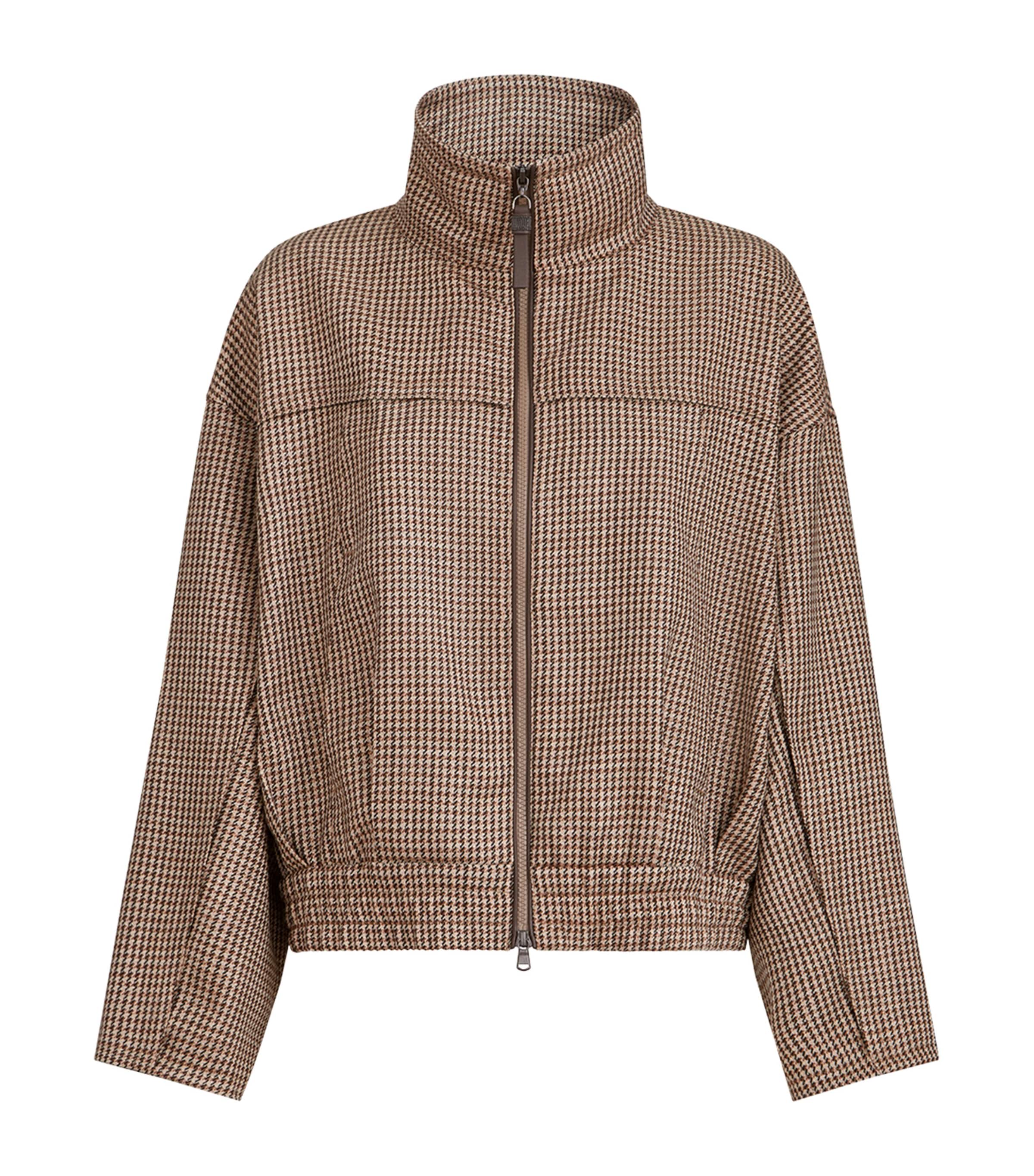 Brunello Cucinelli Womens Virgin Wool-Blend Houndstooth Jacket Beige+black