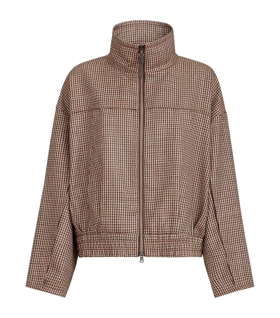 Brunello Cucinelli Womens Virgin Wool-Blend Houndstooth Jacket Beige+black