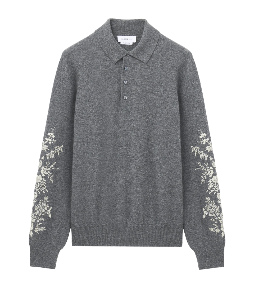 McQueen Mens Wool Embroidered Polo Jumper