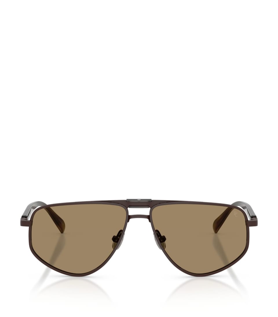 Brunello Cucinelli Titanium Dike Aviator Sunglasses Brown