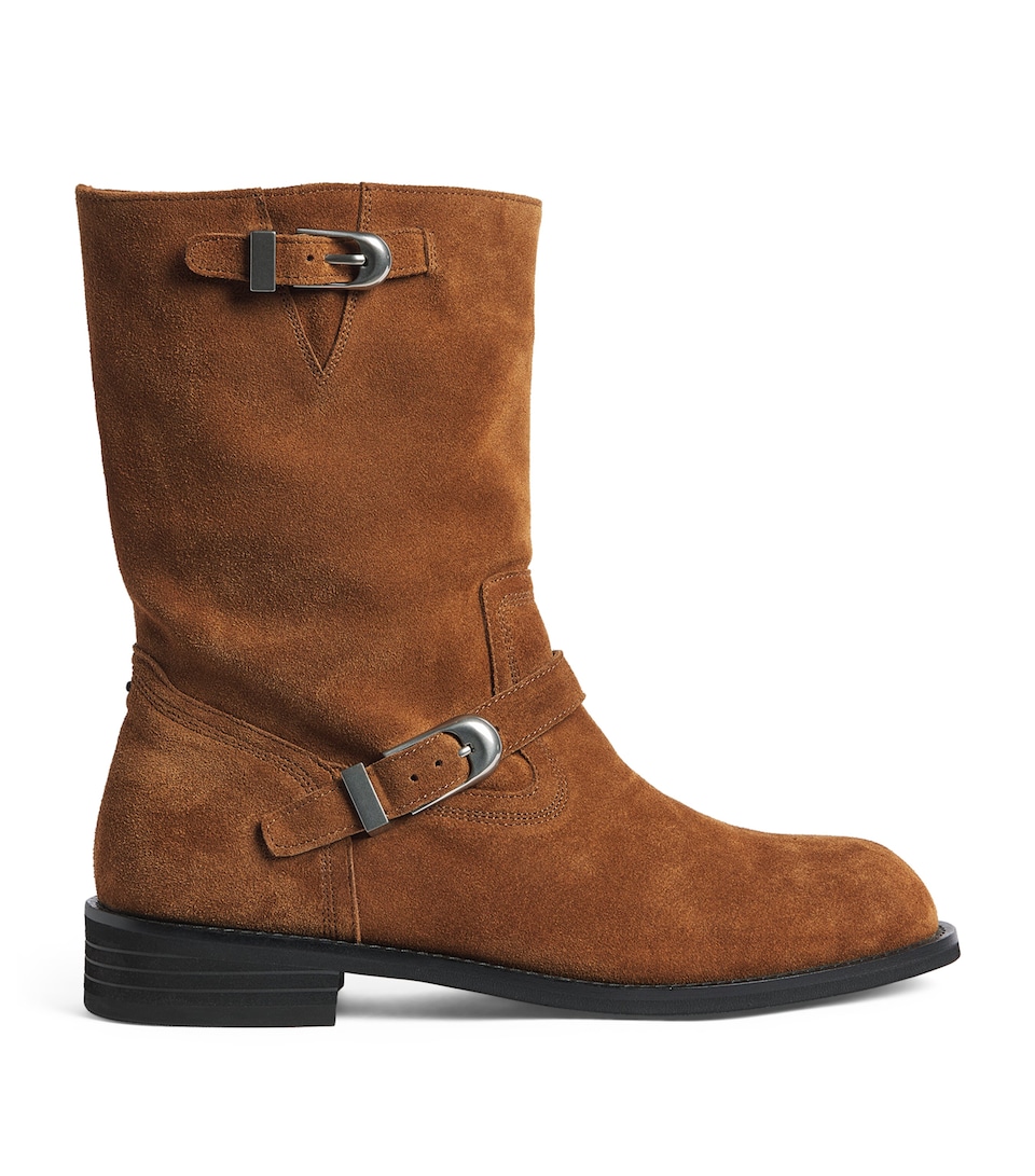 System Suede Buckle Ankle Boots Camel