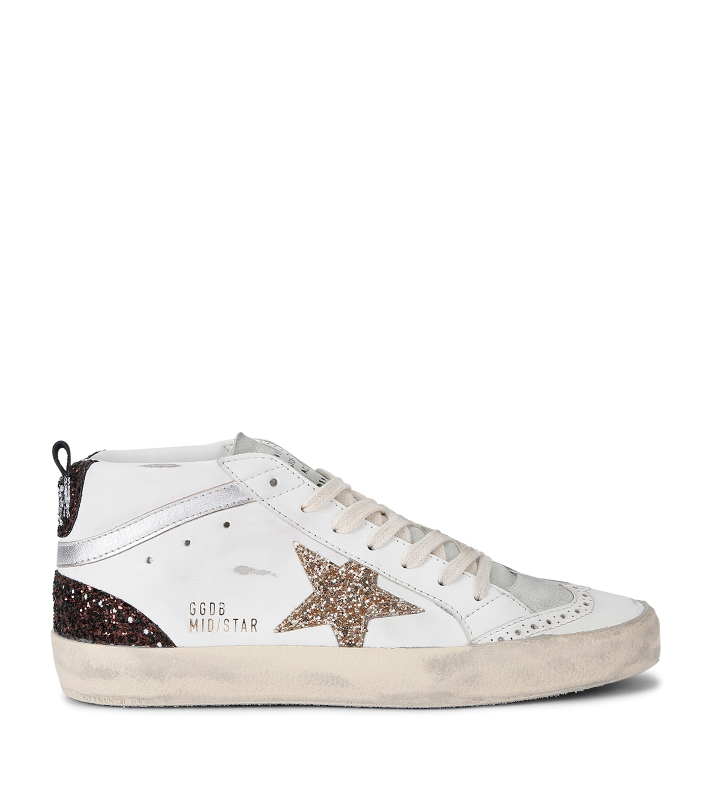 Leather-Glitter Mid Star Sneakers