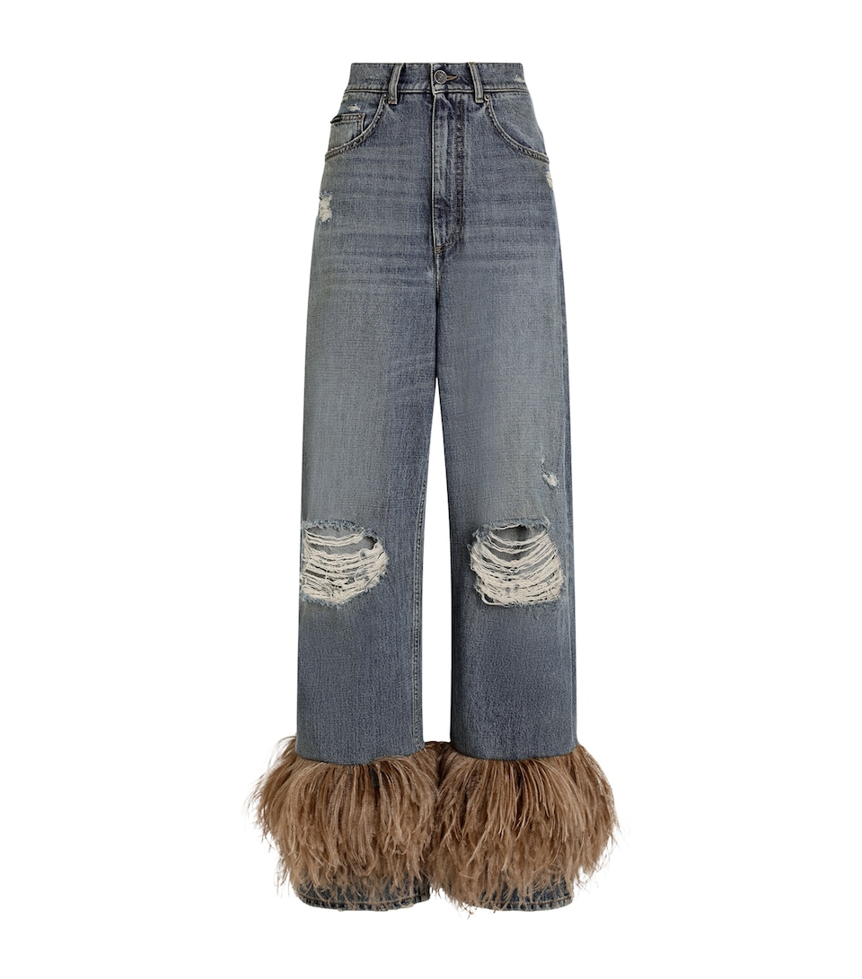 Dolce&Gabbana Womens Ripped Fringe Wide-Leg Jeans Comb