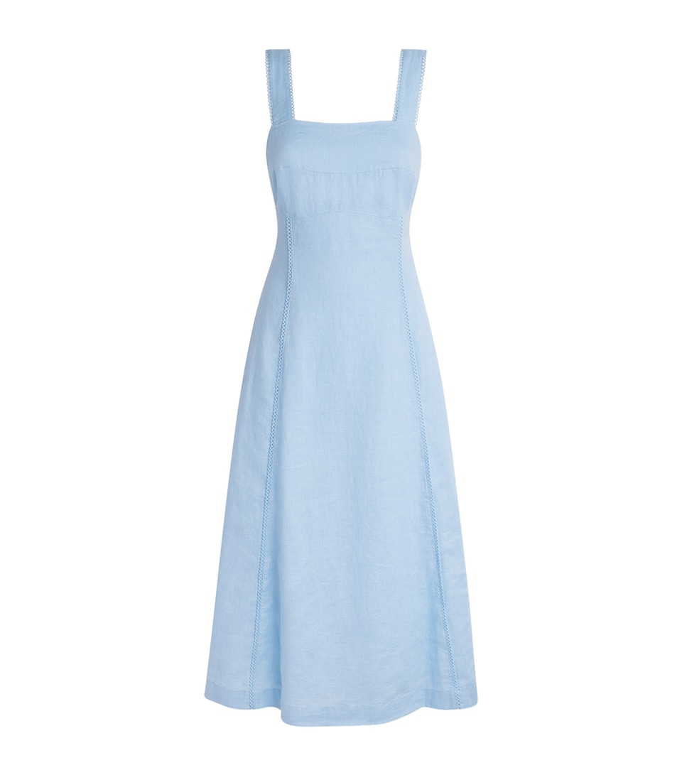 Heidi Klein Womens Linen Tie-Back Ponza Midi Dress Blu Blu