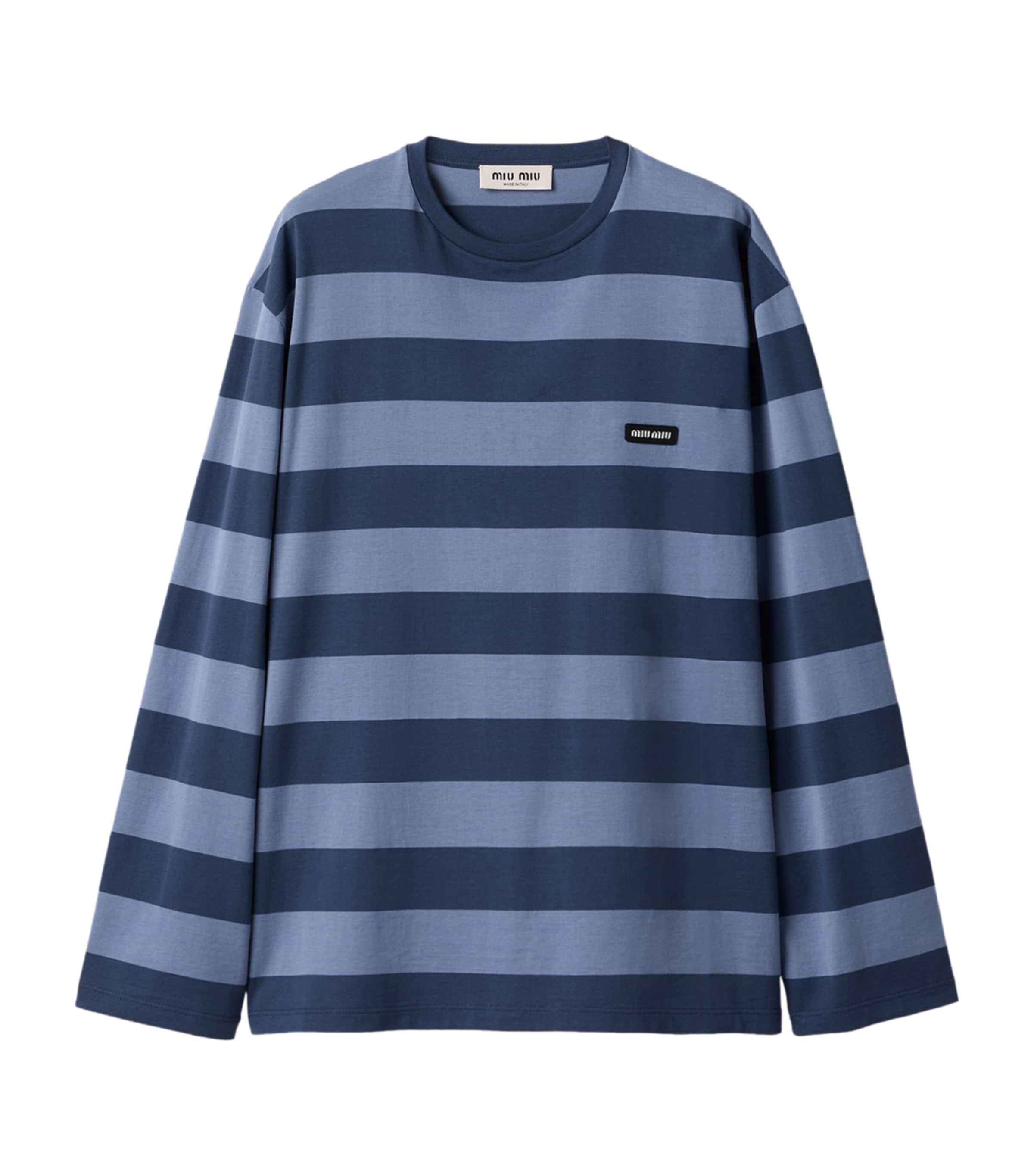Miu Miu Womens Cotton Stripe Long-Sleeve T-Shirt Blue