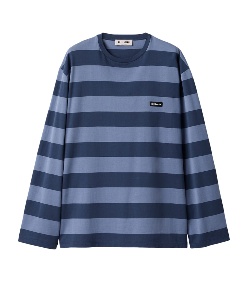 Miu Miu Womens Cotton Stripe Long-Sleeve T-Shirt Blue