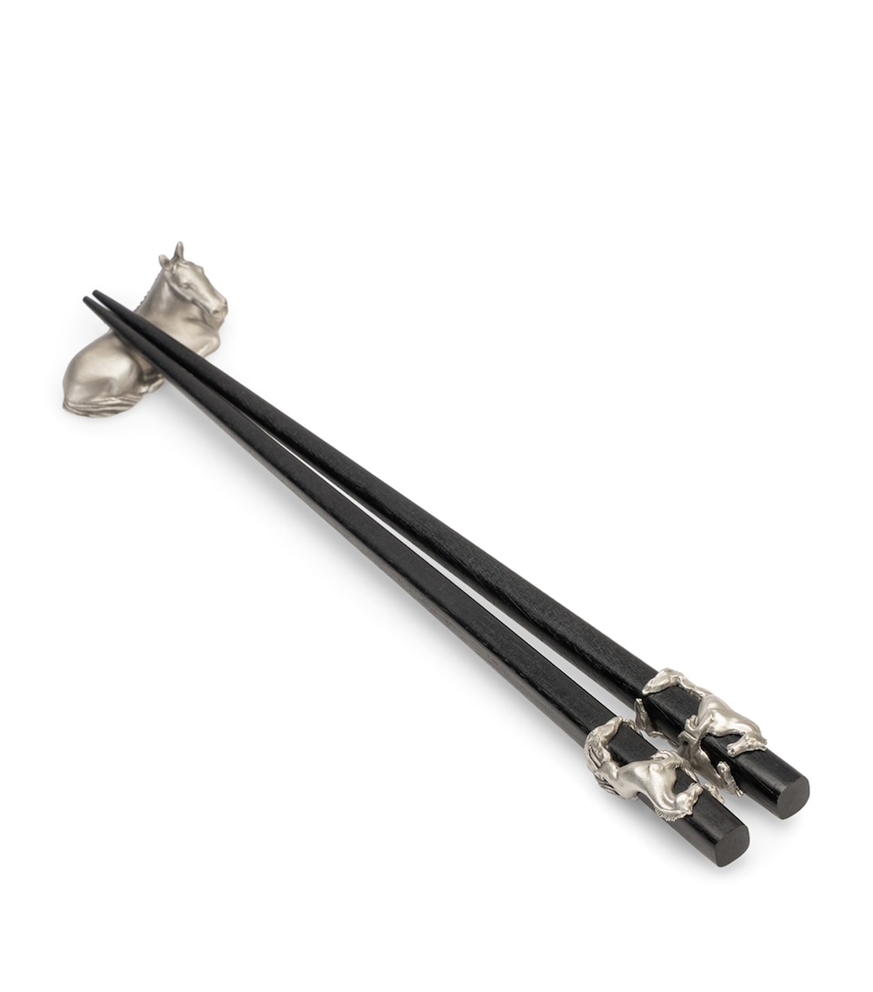 Pewter Horse Chopsticks and Rest Set