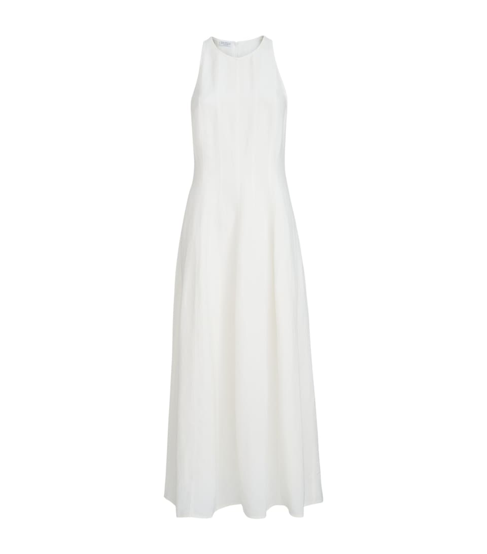 Brunello Cucinelli Womens Twill Pleated Maxi Dress