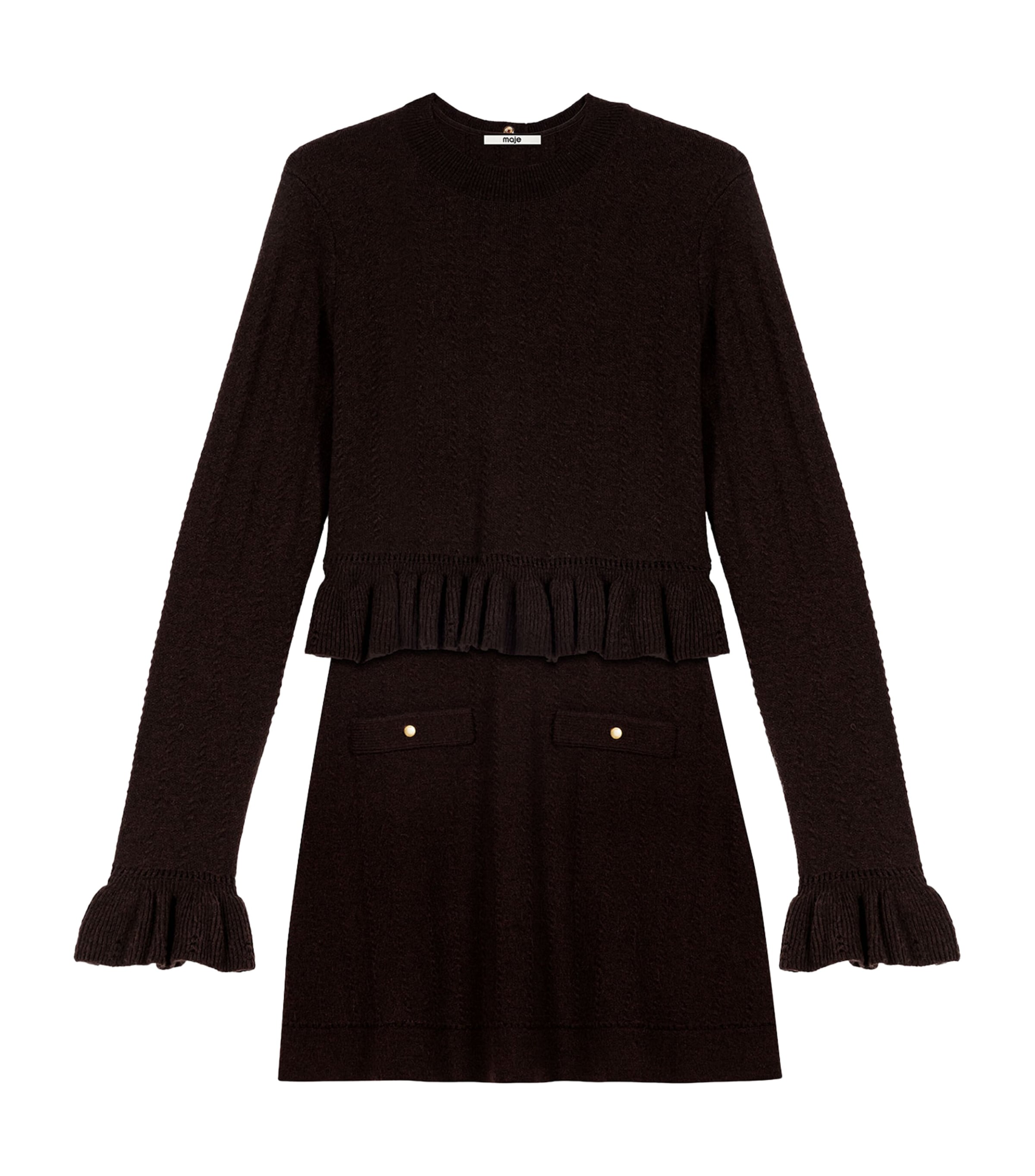 Maje Womens Cable-Knit Mini Dress Dark Brown