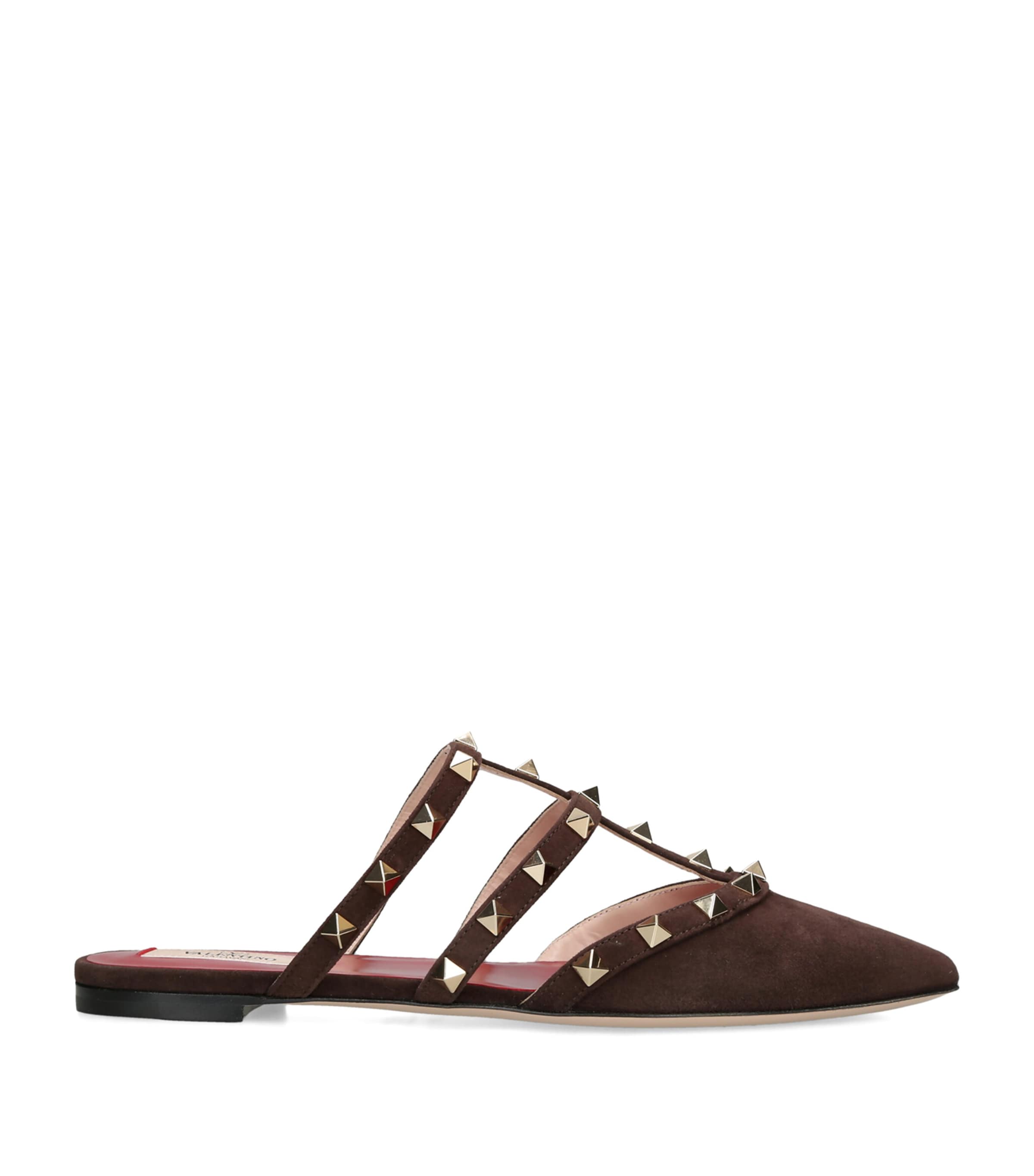 Valentino Garavani Suede Rockstud Mules Dark Brown