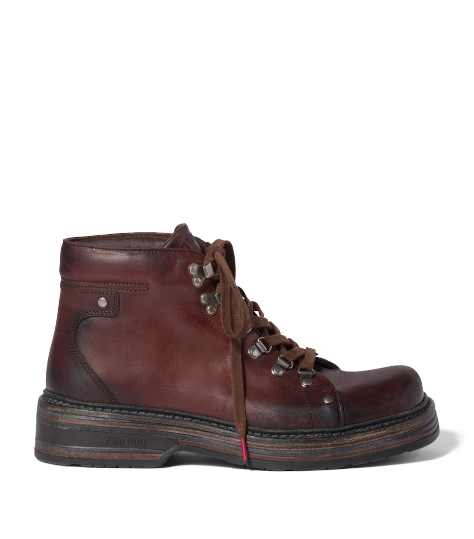Miu Miu Leather Booties Ankle Boots Brown